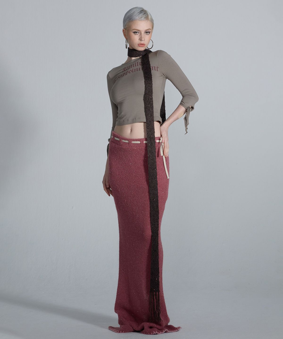 스컬프터(SCULPTOR) Sequin Maxi Wool Skirt Fuchsia