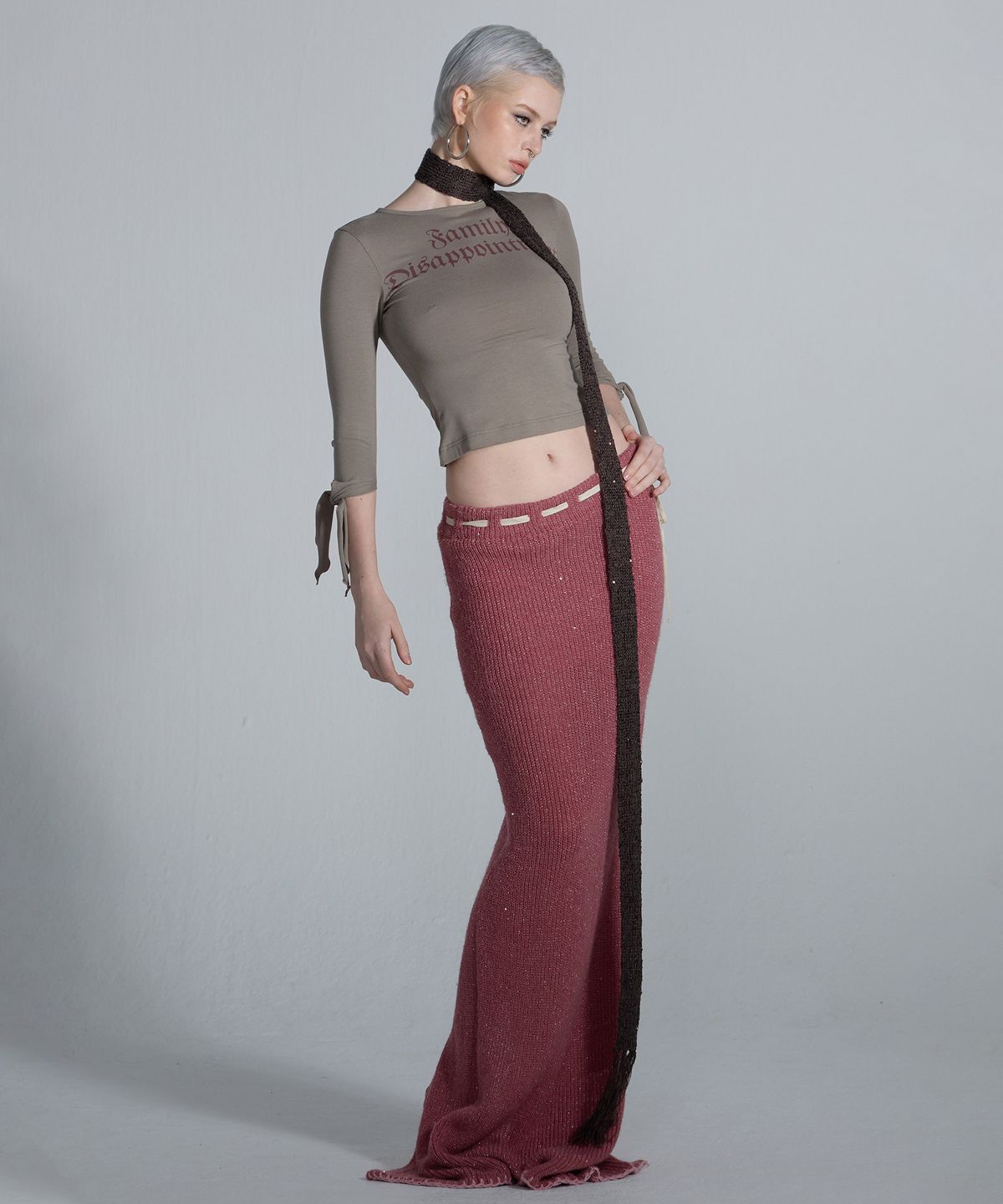 스컬프터(SCULPTOR) Sequin Maxi Wool Skirt Fuchsia