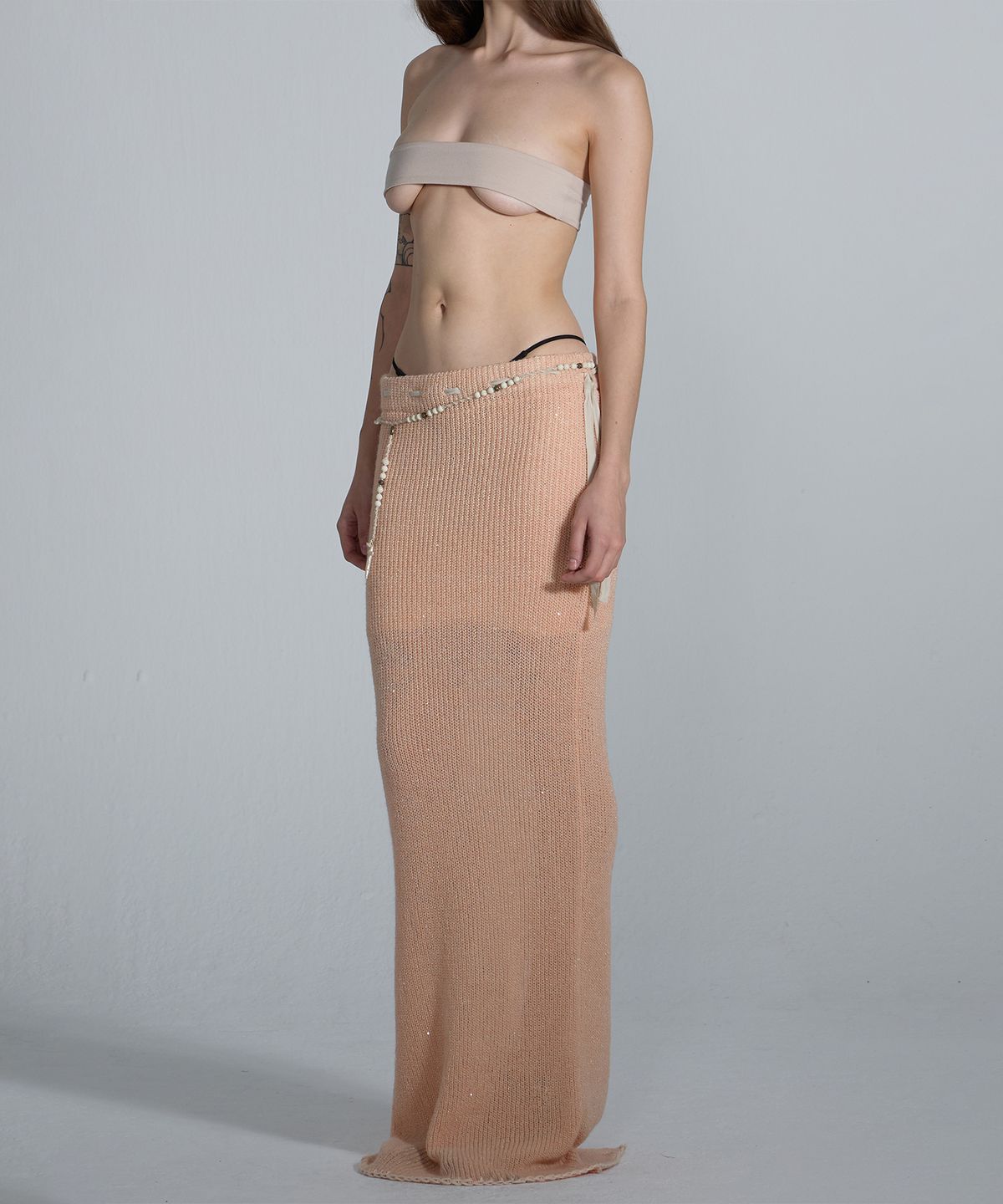 스컬프터(SCULPTOR) Sequin Maxi Wool Skirt Peach Pink