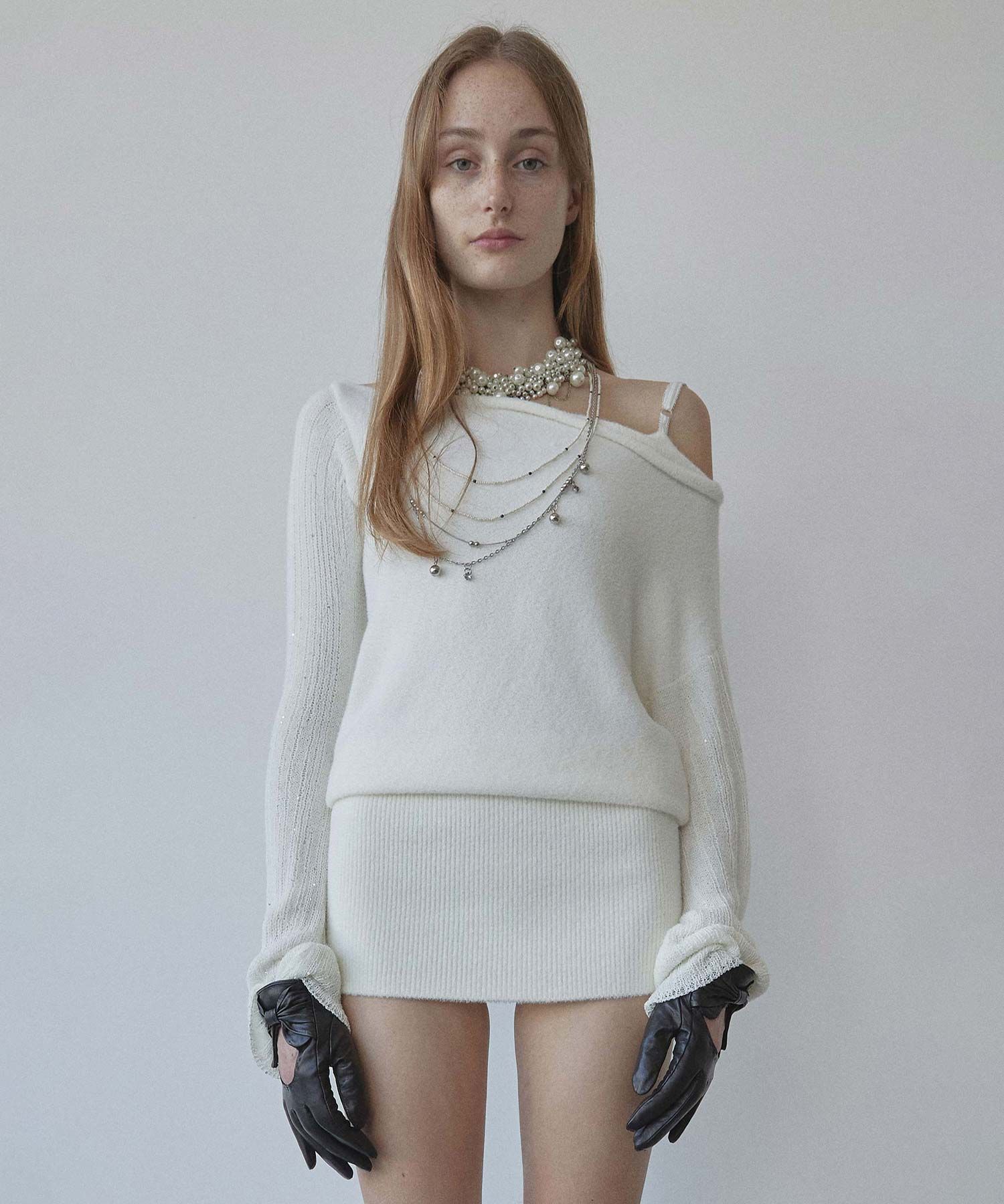 【SCULPTOR】Pleated Knit Mini Dress Ivory Pleated knit mini dress White For Women | Maje