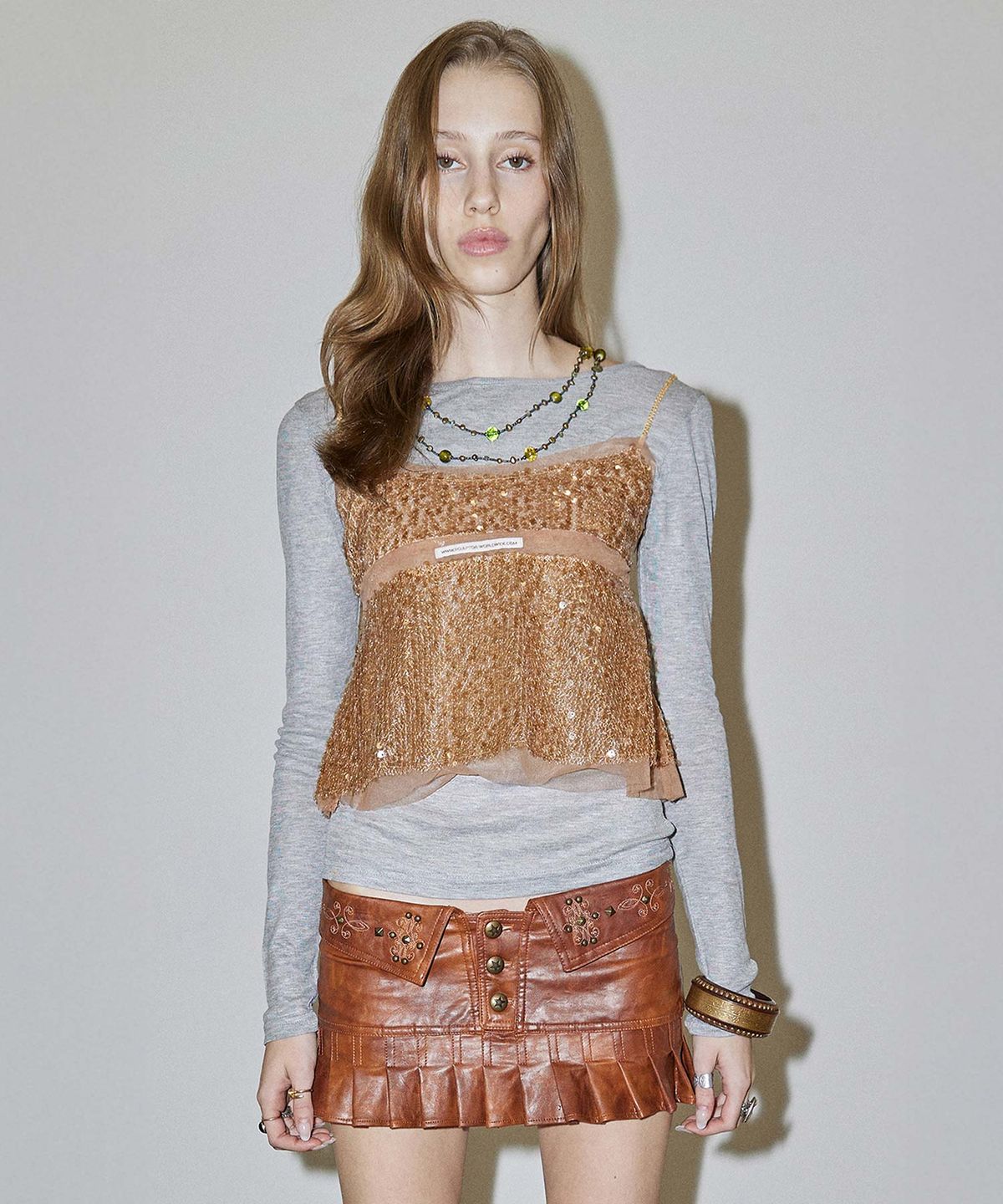 스컬프터(SCULPTOR) Sequin Layered Camisole Brown