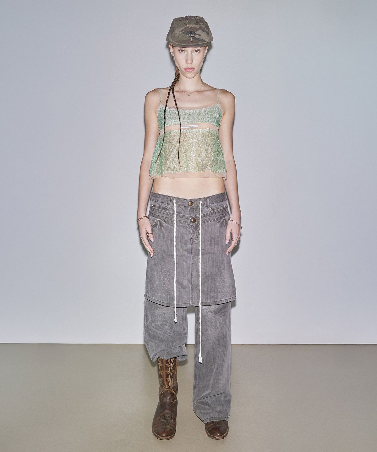 스컬프터(SCULPTOR) Sequin Layered Camisole Green