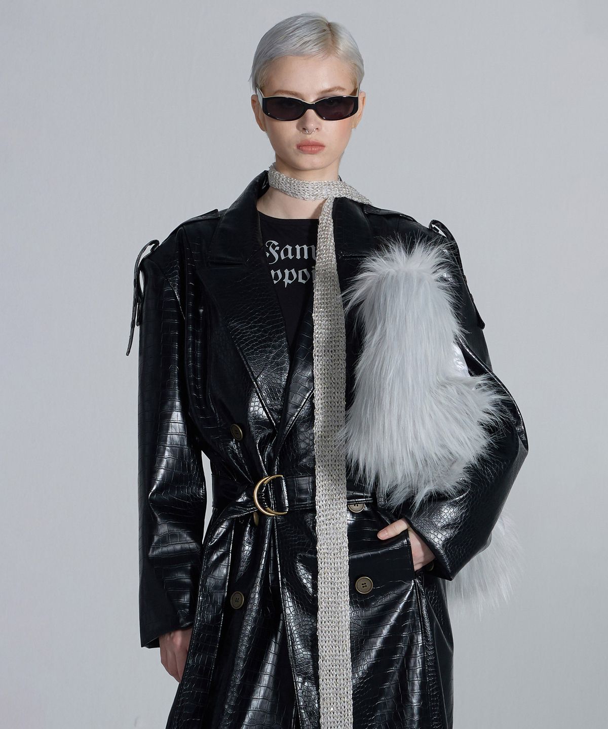 스컬프터(SCULPTOR) 90s Faux Leather Coat Black