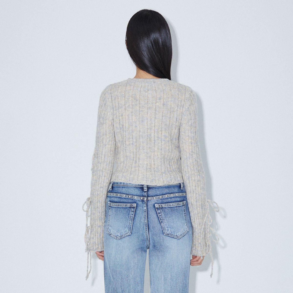 라라폭스(LALAFOX) RIBBON POINT KNIT CARDIGAN OATMEAL 니트 가디건 BQ4KG005