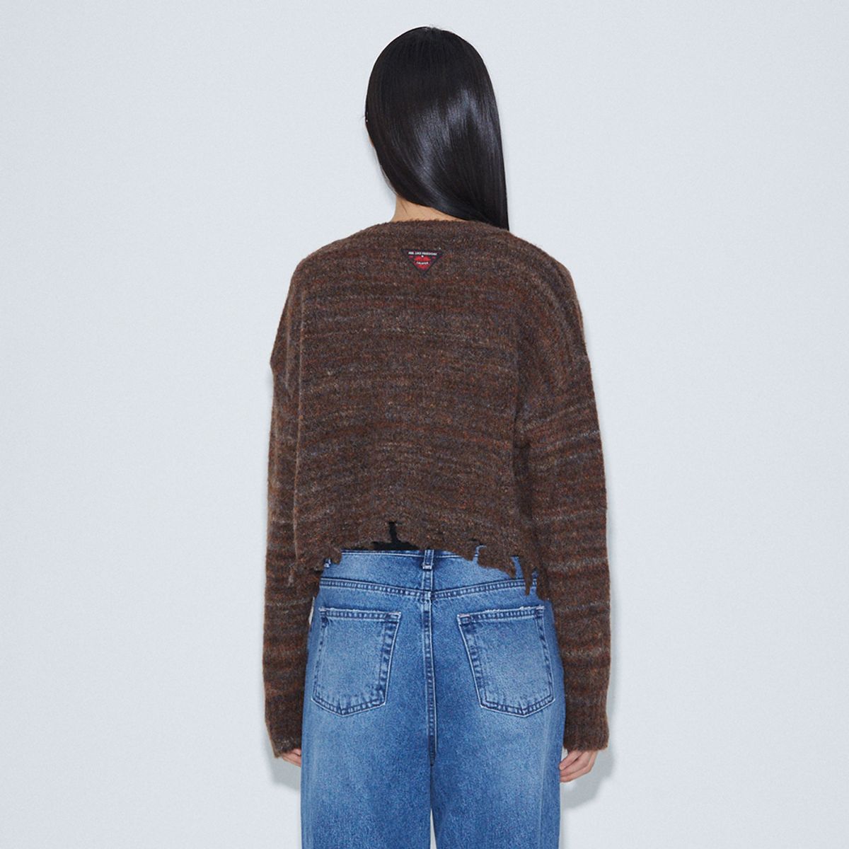 라라폭스(LALAFOX) SIDE SLIT DISTRESSED CARDIGAN BROWN 니트 가디건 BQ4KG008