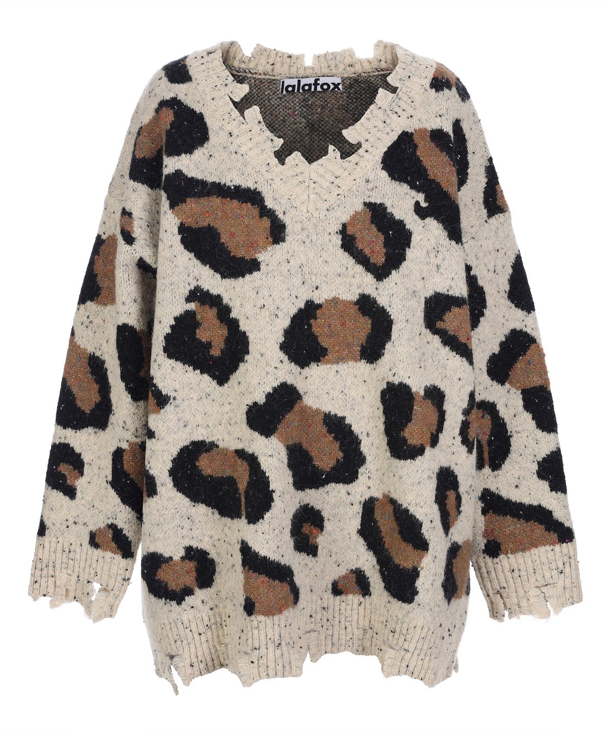 라라폭스(LALAFOX) LEOPARD PRINT KNIT OVERSIZED T-SHIRT BEIGE BQ4KL005