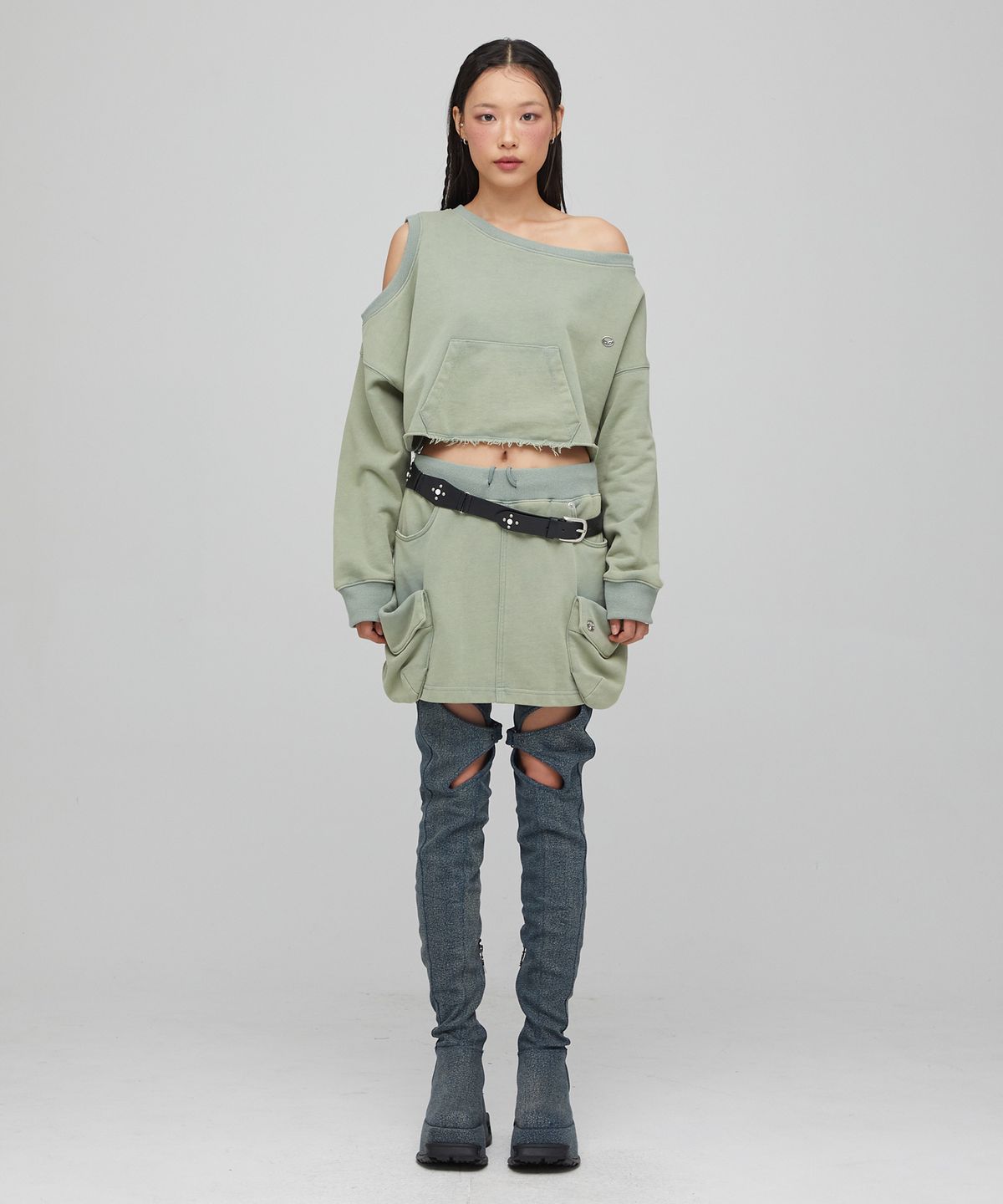 라라폭스(LALAFOX) POCKET SWEAT SKIRT KHAKI 스웻 스커트 BQ4CS001