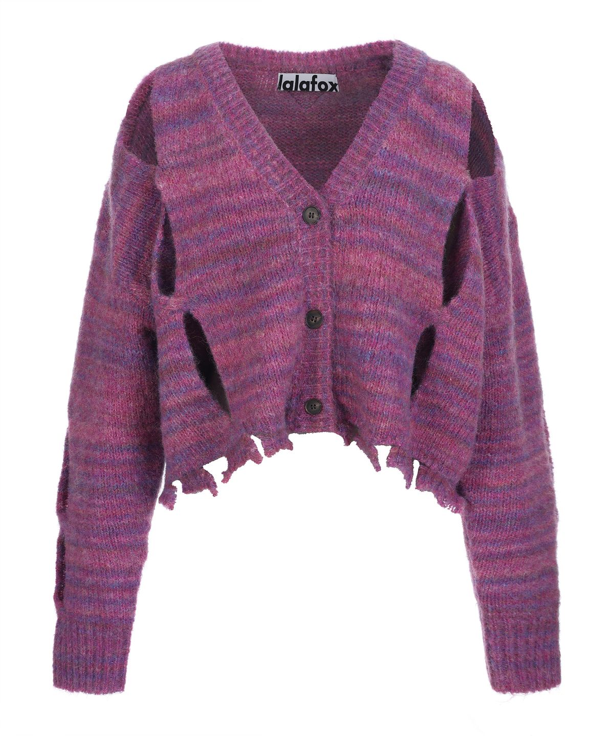 라라폭스(LALAFOX) SIDE SLIT DISTRESSED CARDIGAN PURPLE 니트 가디건 BQ4KG009