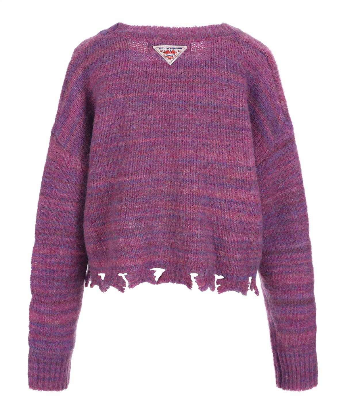 라라폭스(LALAFOX) SIDE SLIT DISTRESSED CARDIGAN PURPLE 니트 가디건 BQ4KG009