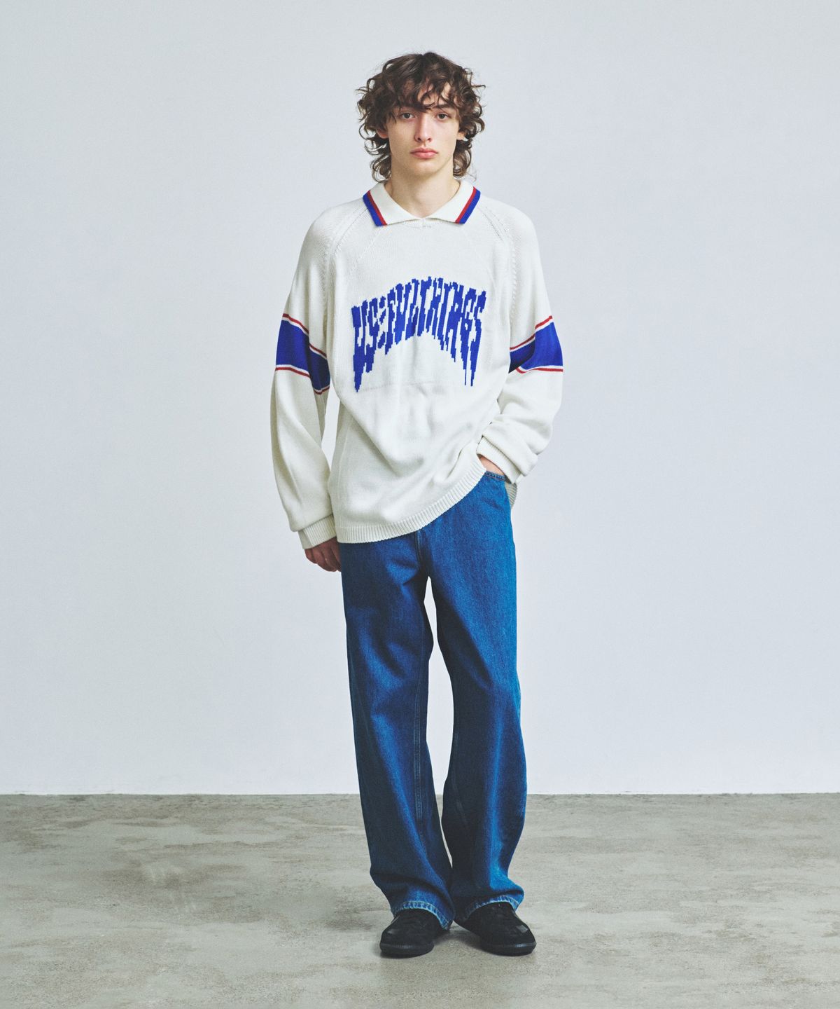 니티드(KNITTED) 바시티 자카드 카라 니트 OFF WHITE