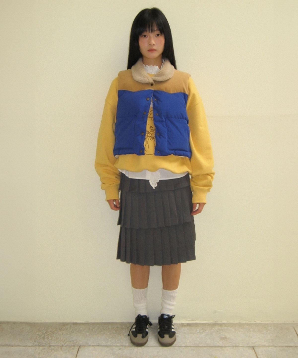 론론(RONRON) SUEDE BLOCK PADDING VEST BLUE