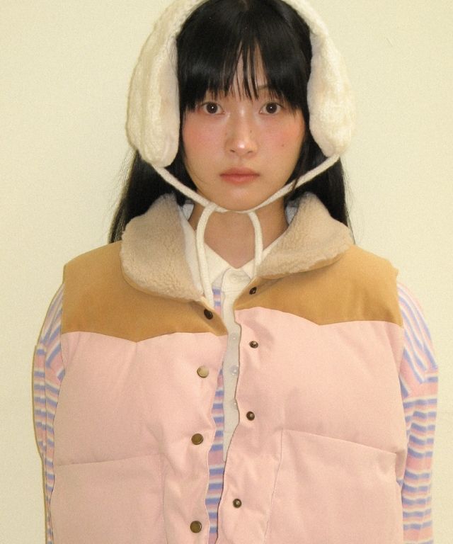 MUSINSA公式 | RONRON SUEDE BLOCK PADDING VEST SOFT PINK