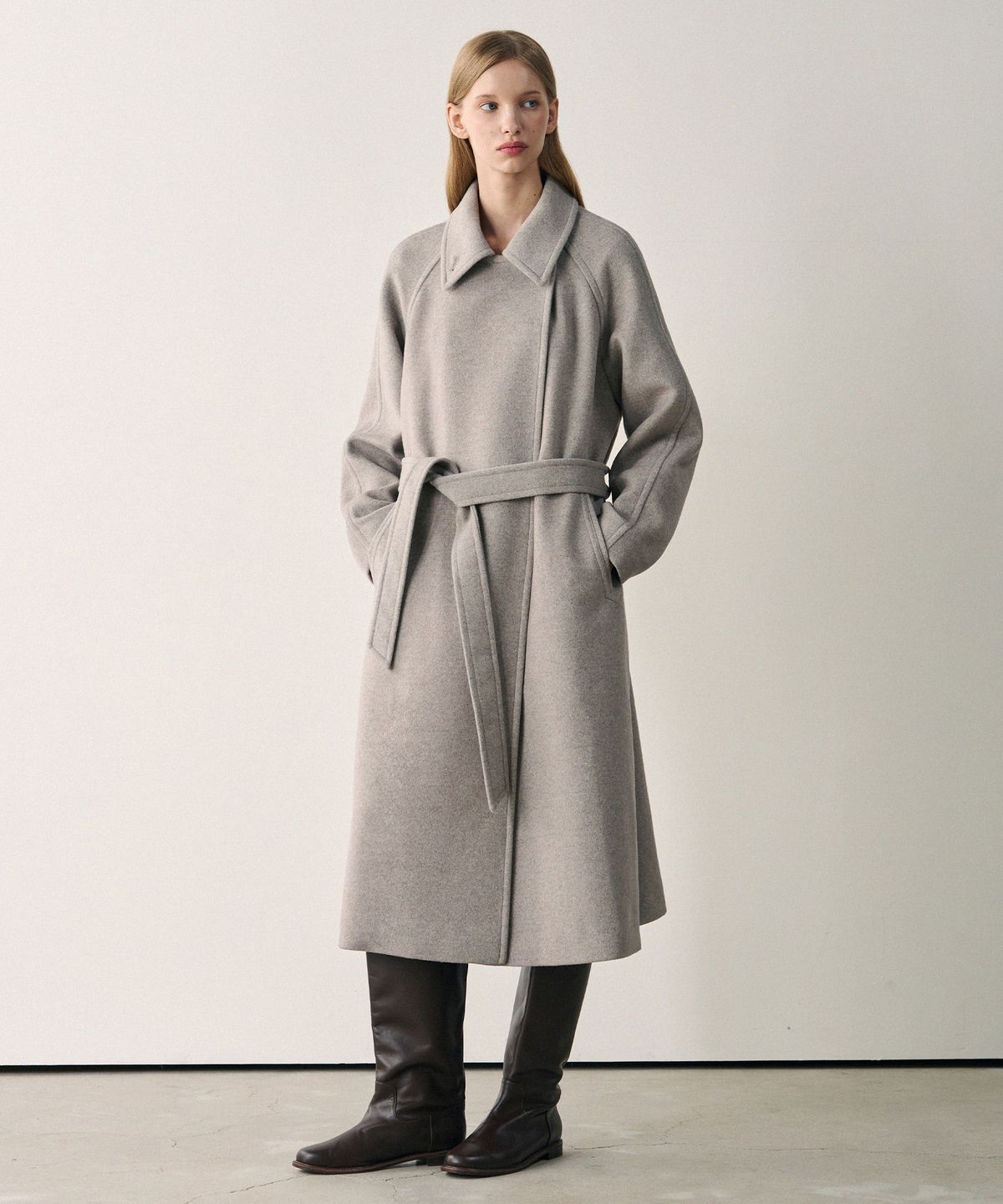 드로우핏 우먼(DRAWFIT WOMEN) 소프트 캐시미어 더블 랩 발마칸 코트 [BEIGE]