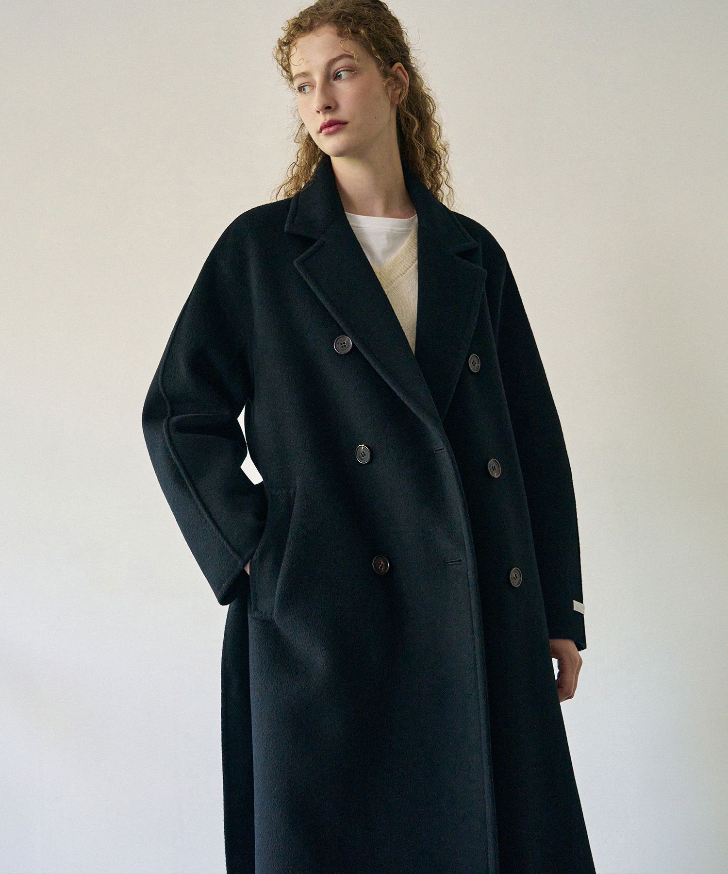 MUSINSA公式 | DRAWFIT WOMEN Our handmade double long coat [BLACK]