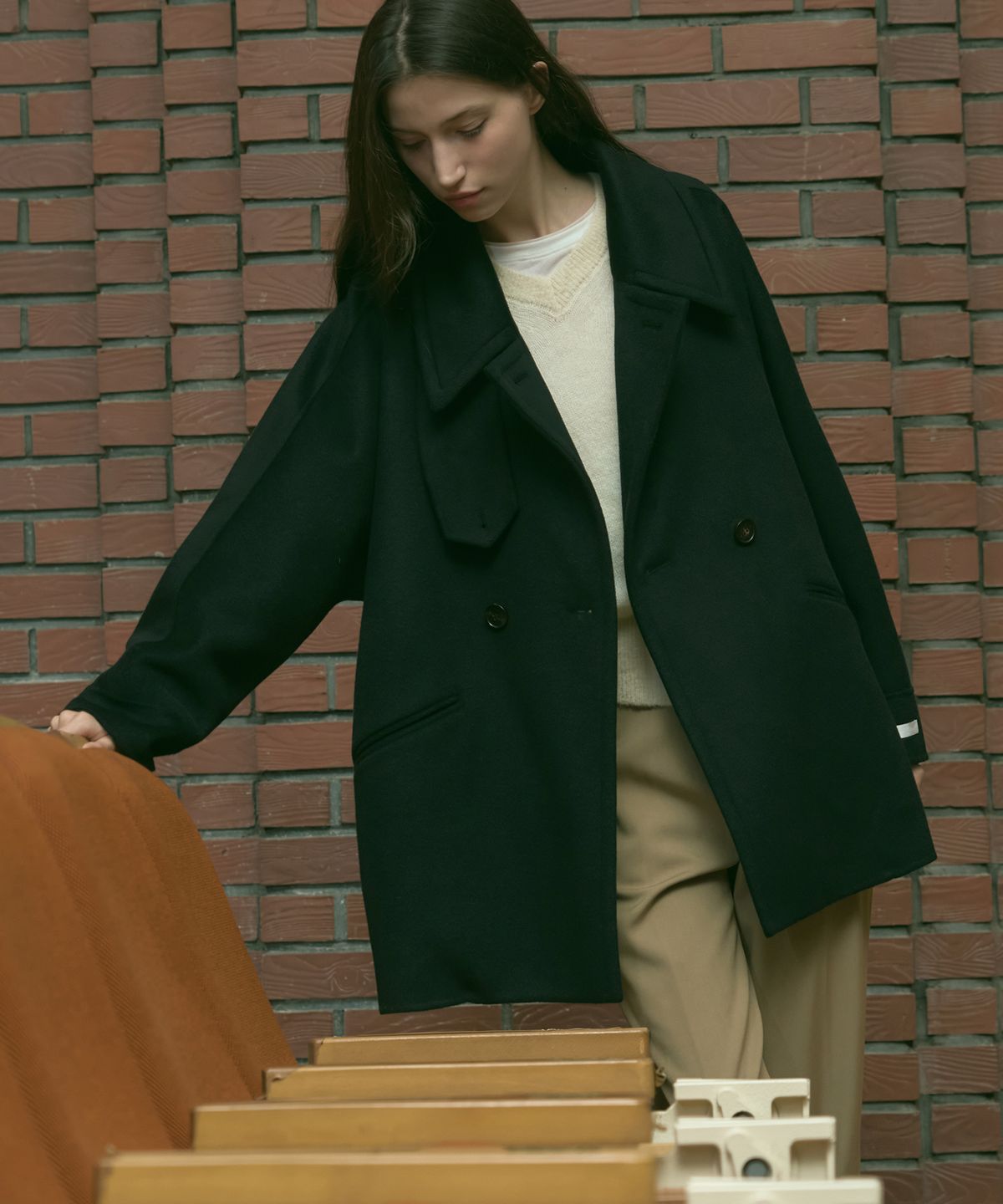 드로우핏 우먼(DRAWFIT WOMEN) 울 돌먼 핸드메이드 하프코트 [M.GREY]
