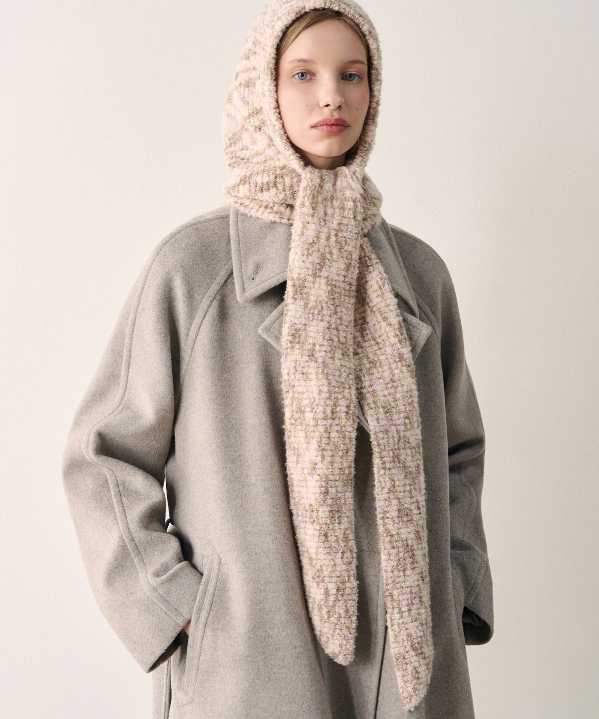 드로우핏 우먼(DRAWFIT WOMEN) 부클 타이 머플러 바라클라바 [GREY]