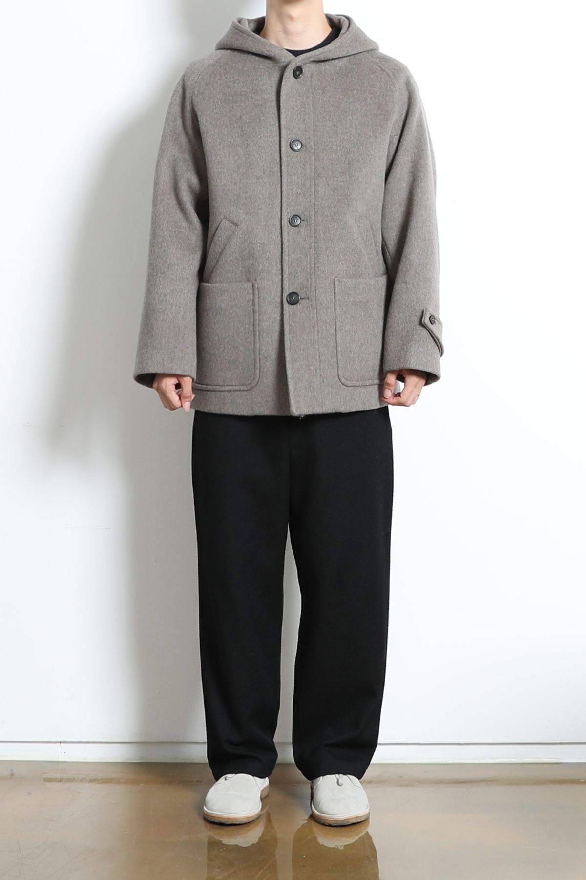 홀리선(HORLISUN) Longgrove Wool Hood Half Coat Melange Beige