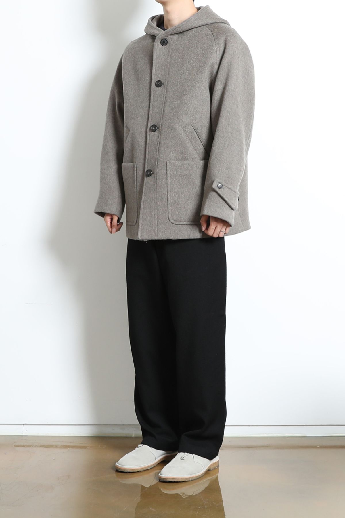 홀리선(HORLISUN) Longgrove Wool Hood Half Coat Melange Beige