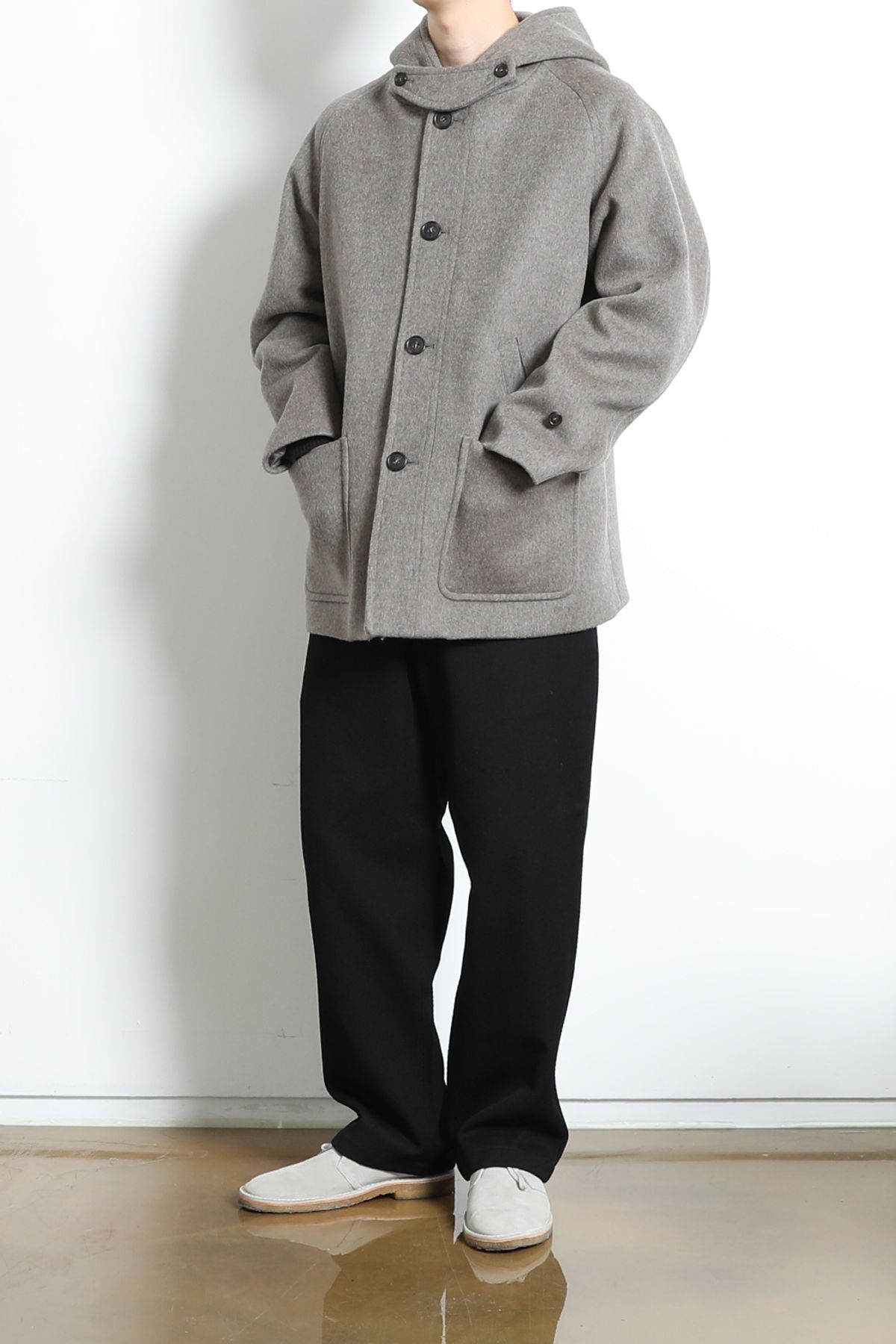 홀리선(HORLISUN) Longgrove Wool Hood Half Coat Melange Beige