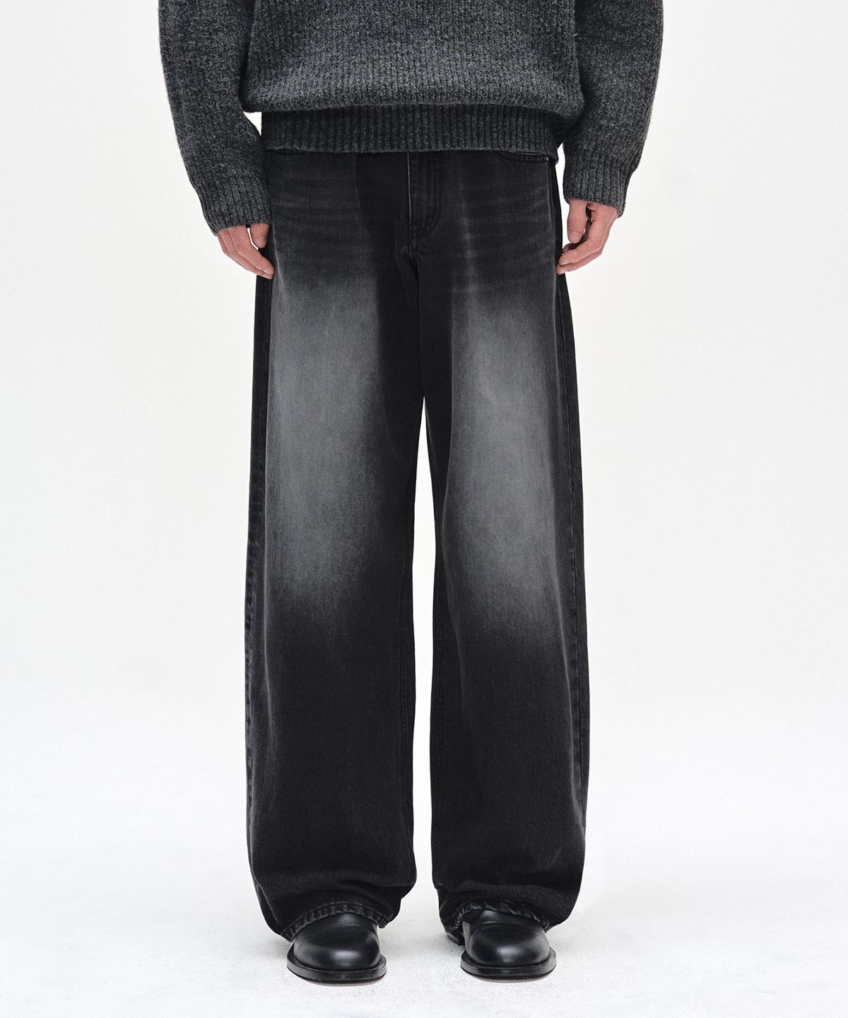 데케트(DECET) [CALIK DENIM]Mid Rise Wide Jeans DCPT027PBlackB