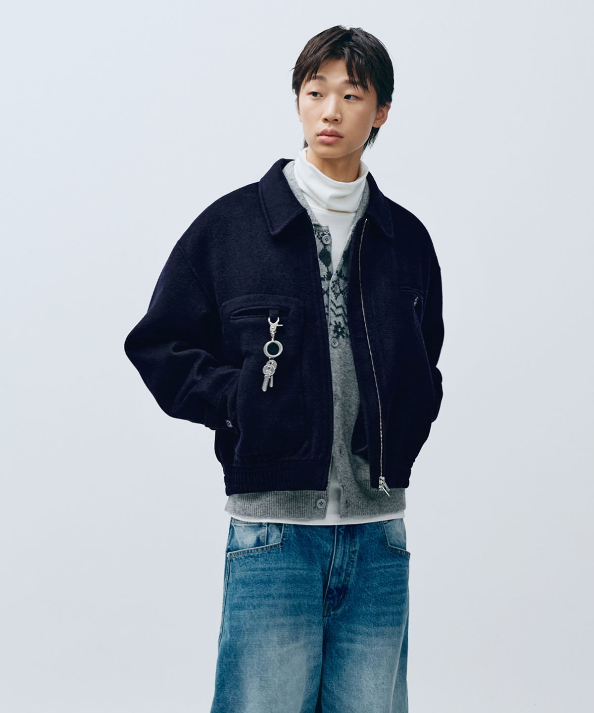 인템포무드(INTEMPOMOOD) 패치 포켓 울 블루종_네이비