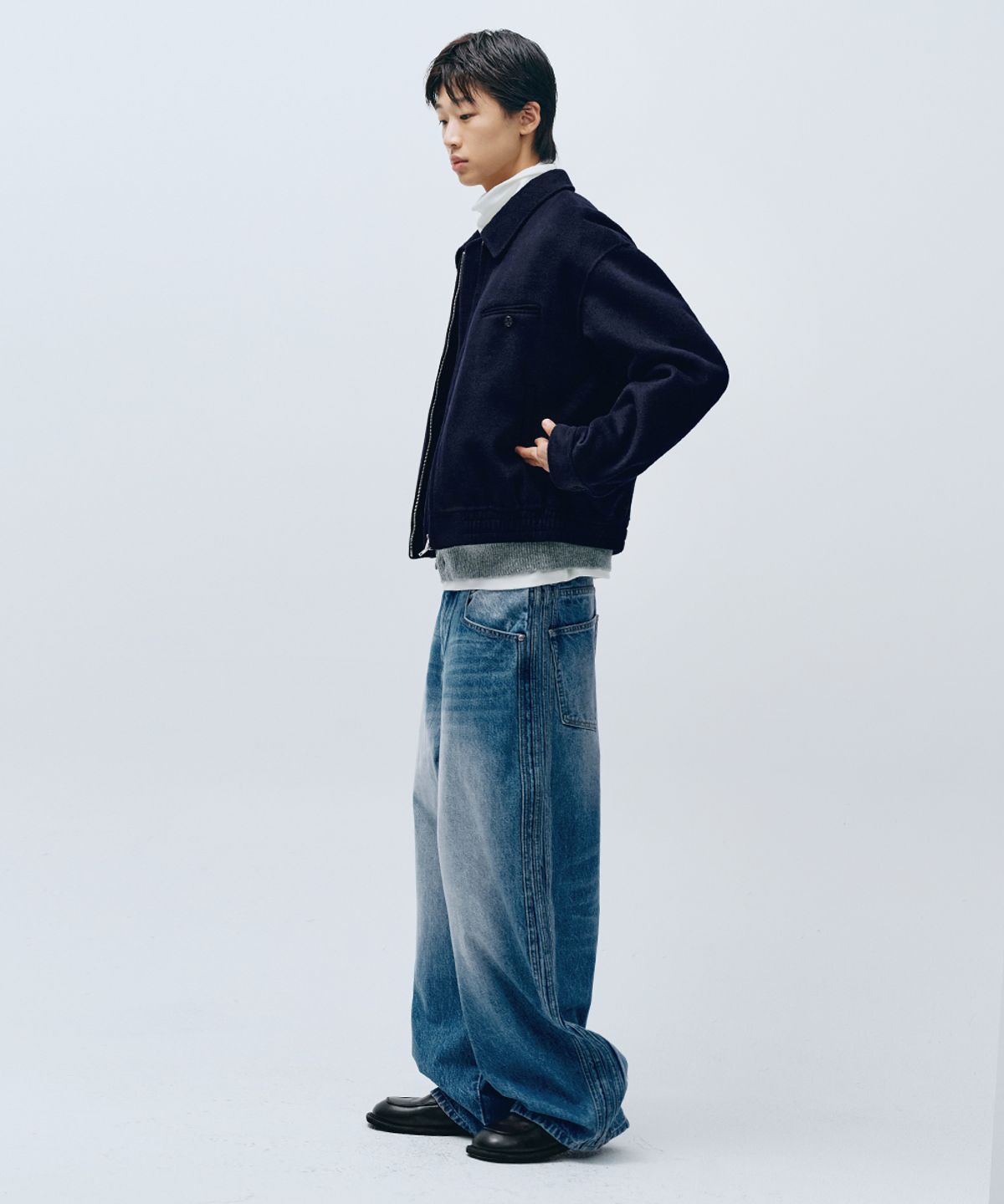 인템포무드(INTEMPOMOOD) 패치 포켓 울 블루종_네이비