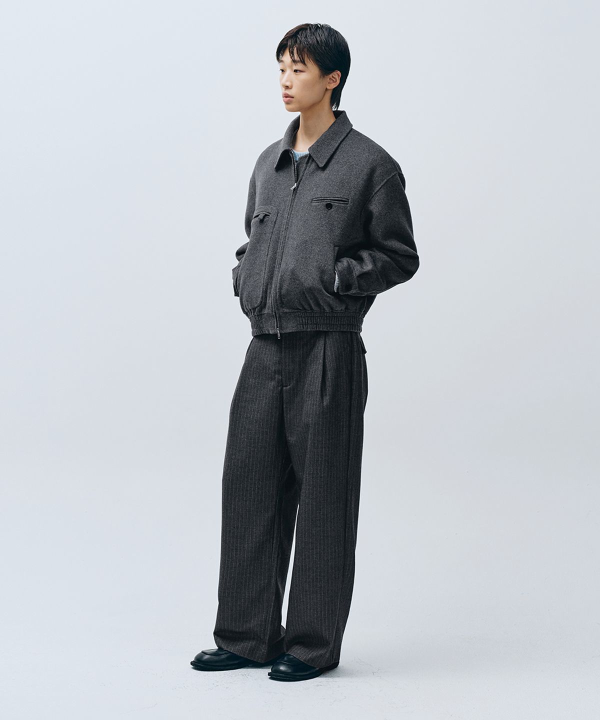 인템포무드(INTEMPOMOOD) 패치 포켓 울 블루종_그레이