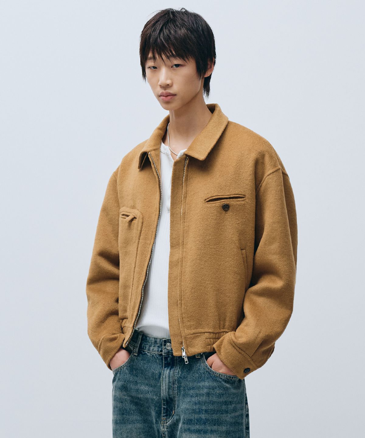 인템포무드(INTEMPOMOOD) 패치 포켓 울 블루종_베이지