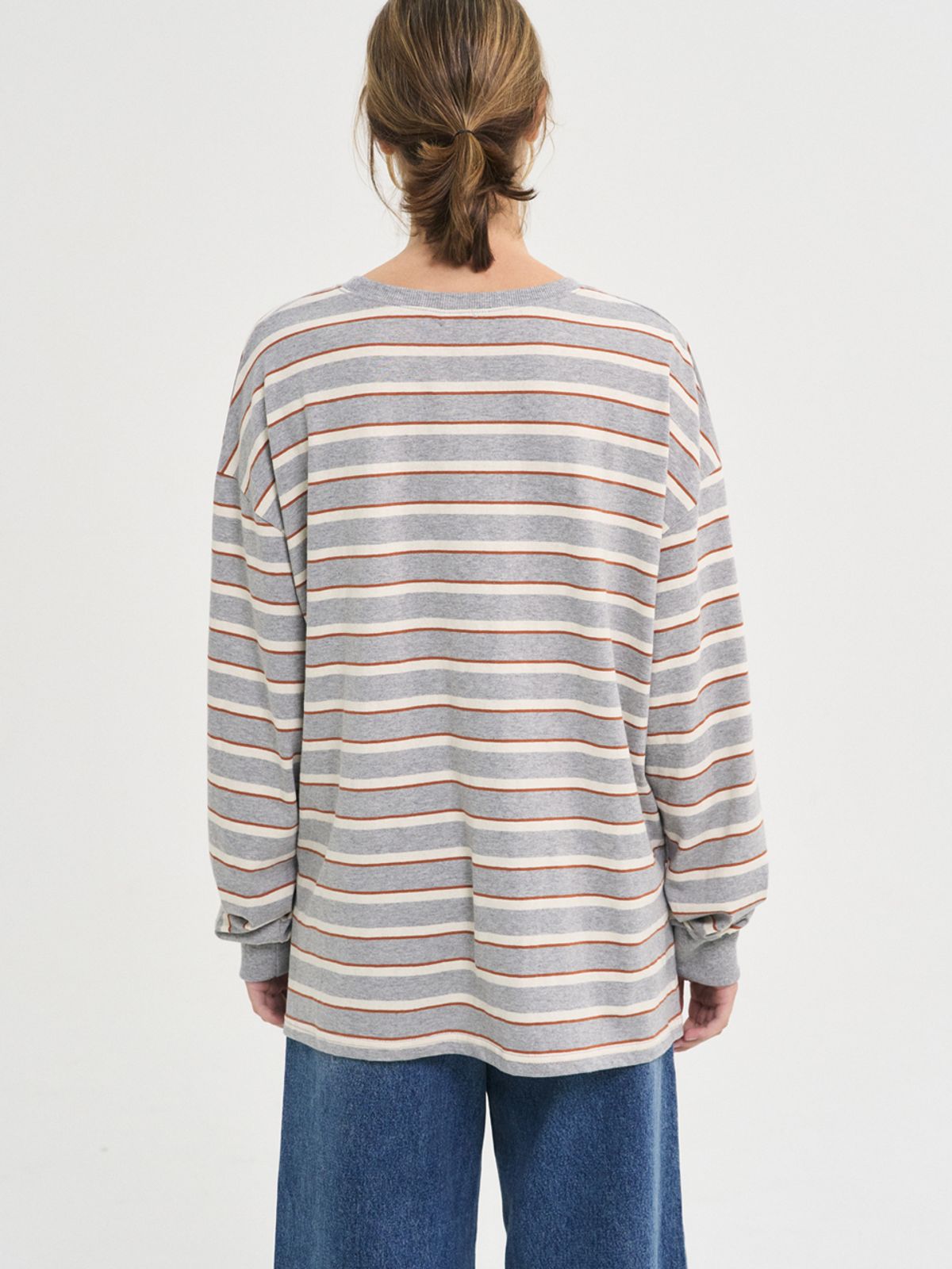 쏘리, 투 머치 러브(SORRY, TOO MUCH LOVE) Flowers Stripe T-Shirt_Gray