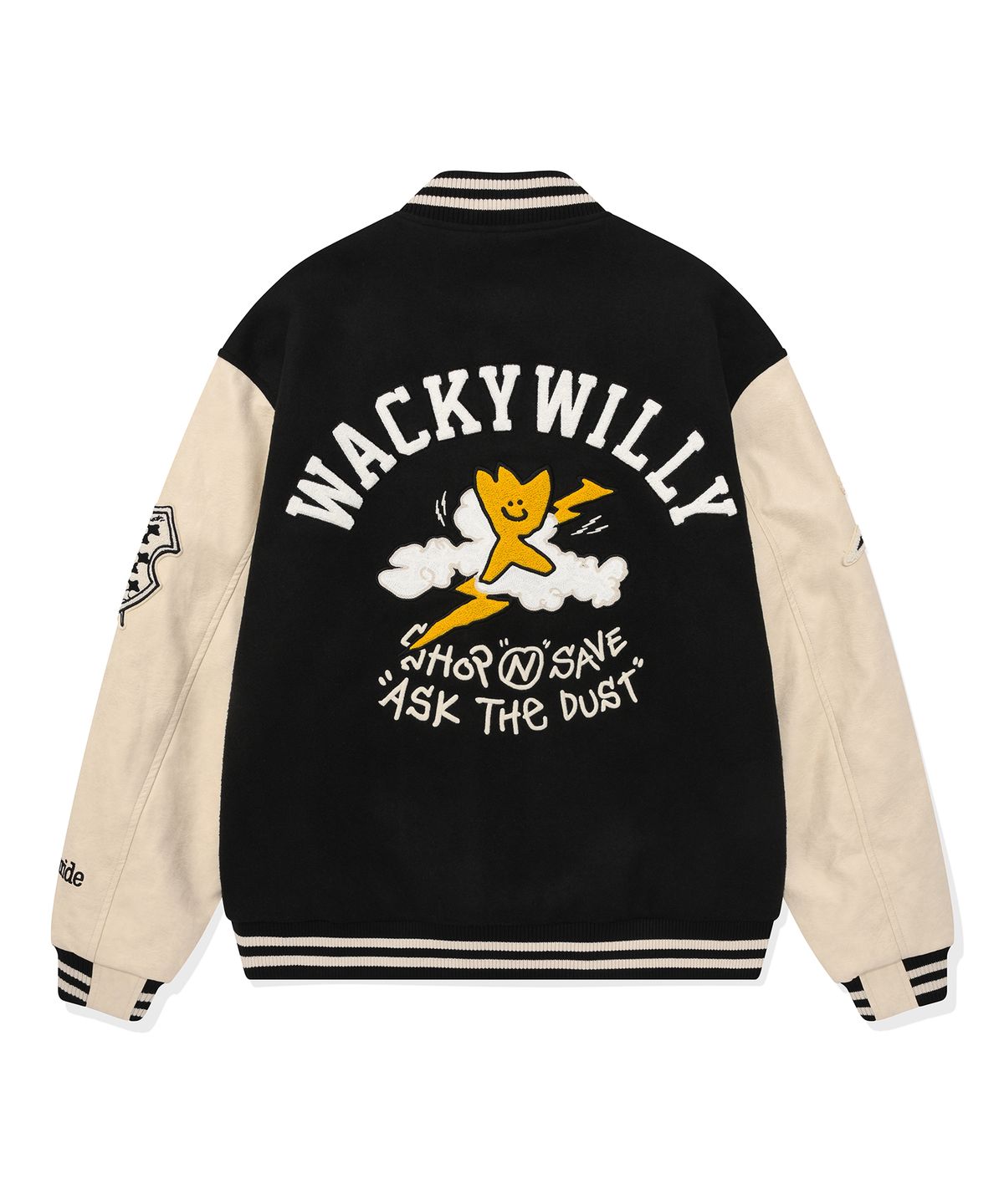 와키윌리(WACKY WILLY) 패치워크 바시티 자켓 블랙