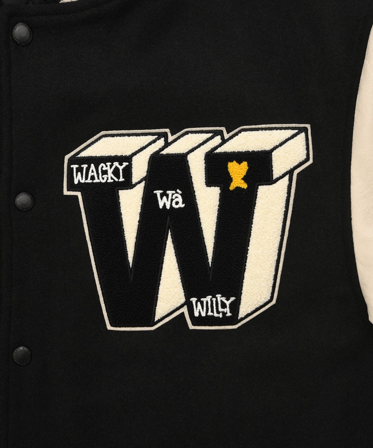 와키윌리(WACKY WILLY) 패치워크 바시티 자켓 블랙