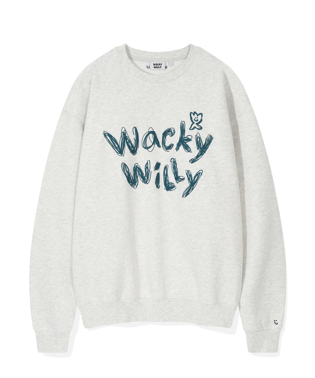와키윌리(WACKY WILLY) 타이포 자수 기모 맨투맨 라이트 그레이