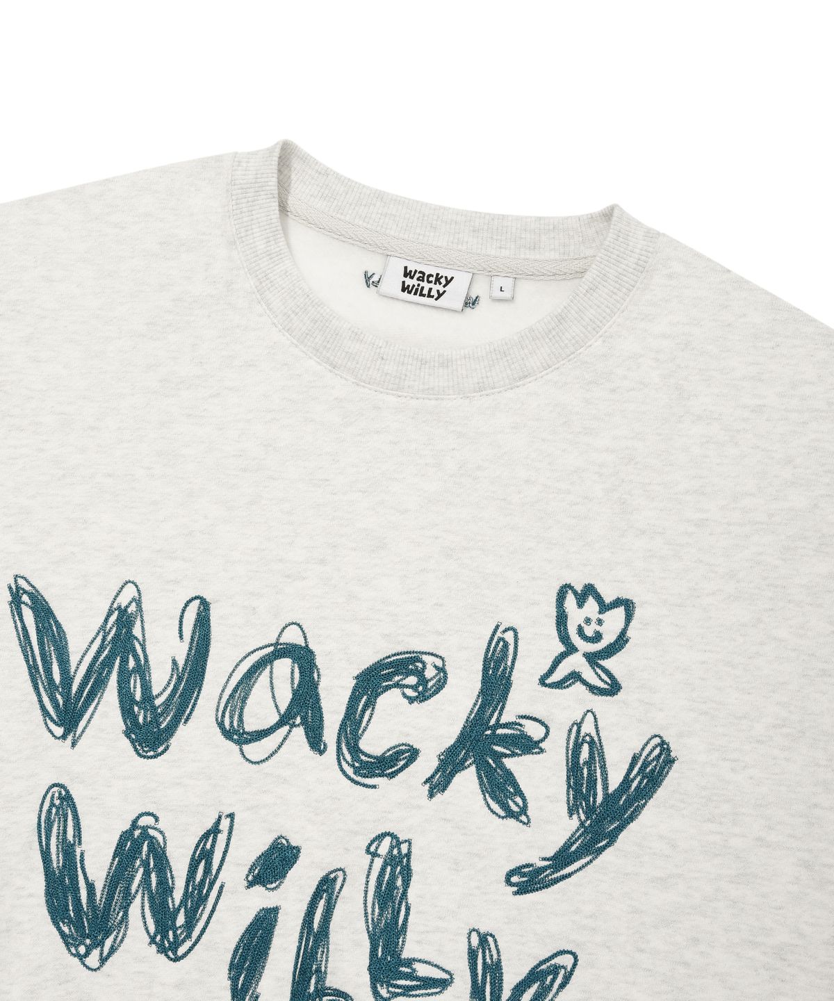 와키윌리(WACKY WILLY) 타이포 자수 기모 맨투맨 라이트 그레이