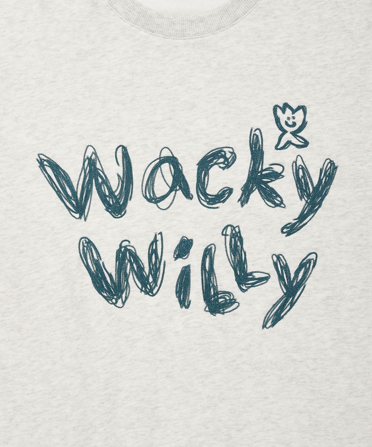 와키윌리(WACKY WILLY) 타이포 자수 기모 맨투맨 라이트 그레이