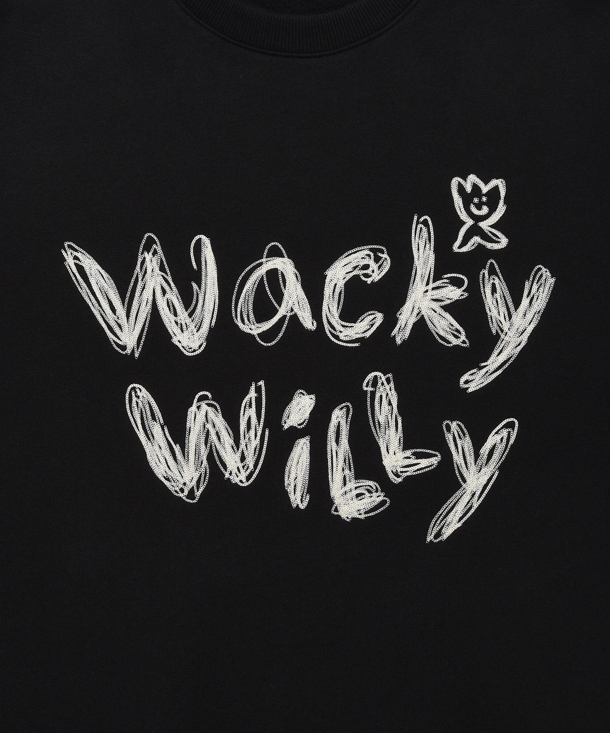 와키윌리(WACKY WILLY) 타이포 자수 기모 맨투맨 블랙