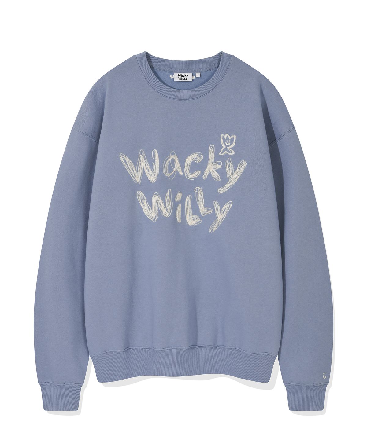 와키윌리(WACKY WILLY) 타이포 자수 기모 맨투맨 블루