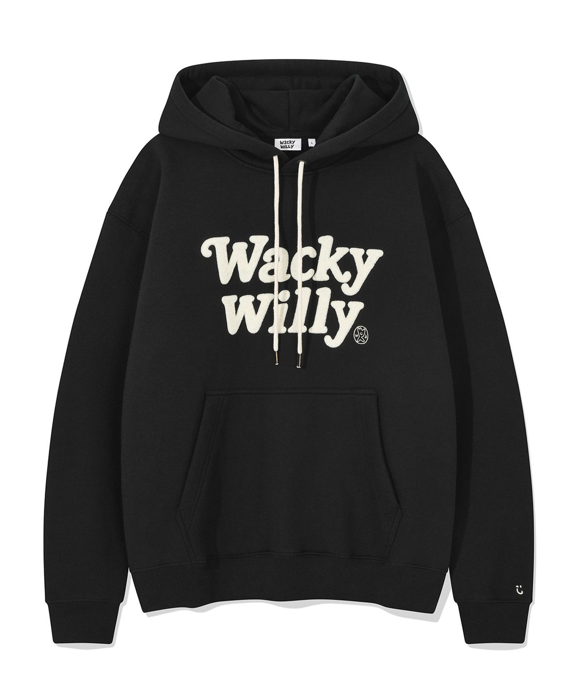 와키윌리(WACKY WILLY) 타이포 부클 기모 후드 블랙