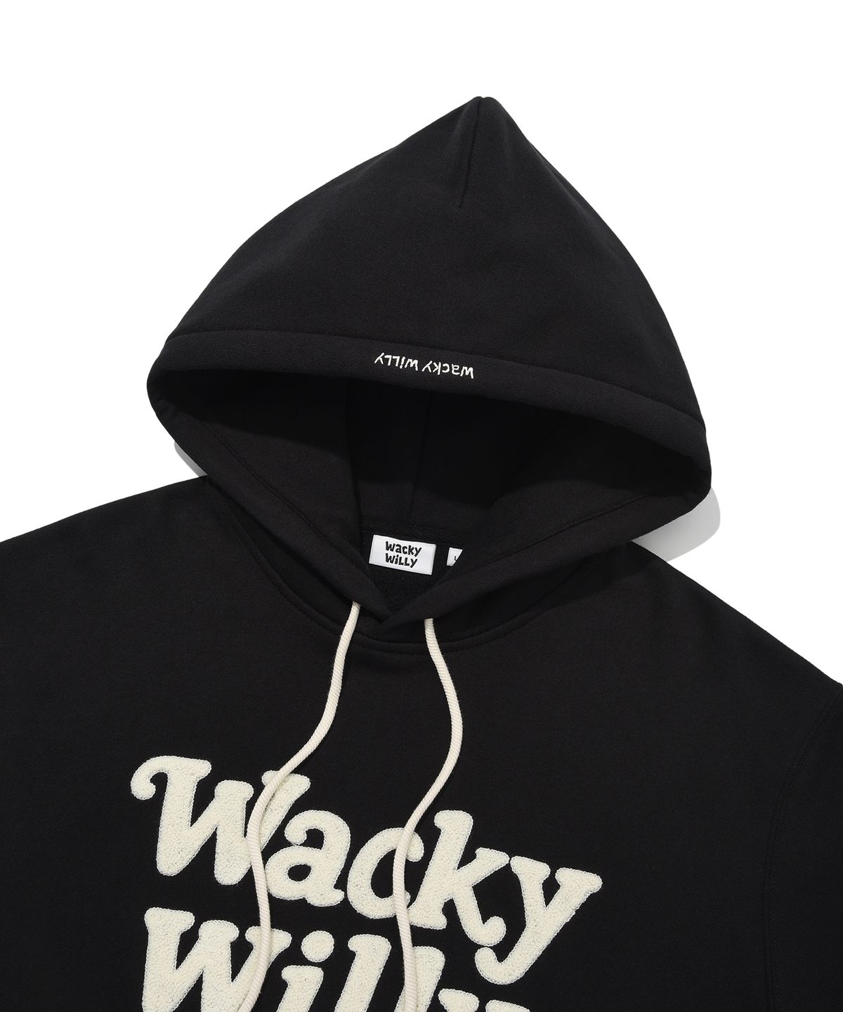 와키윌리(WACKY WILLY) 타이포 부클 기모 후드 블랙
