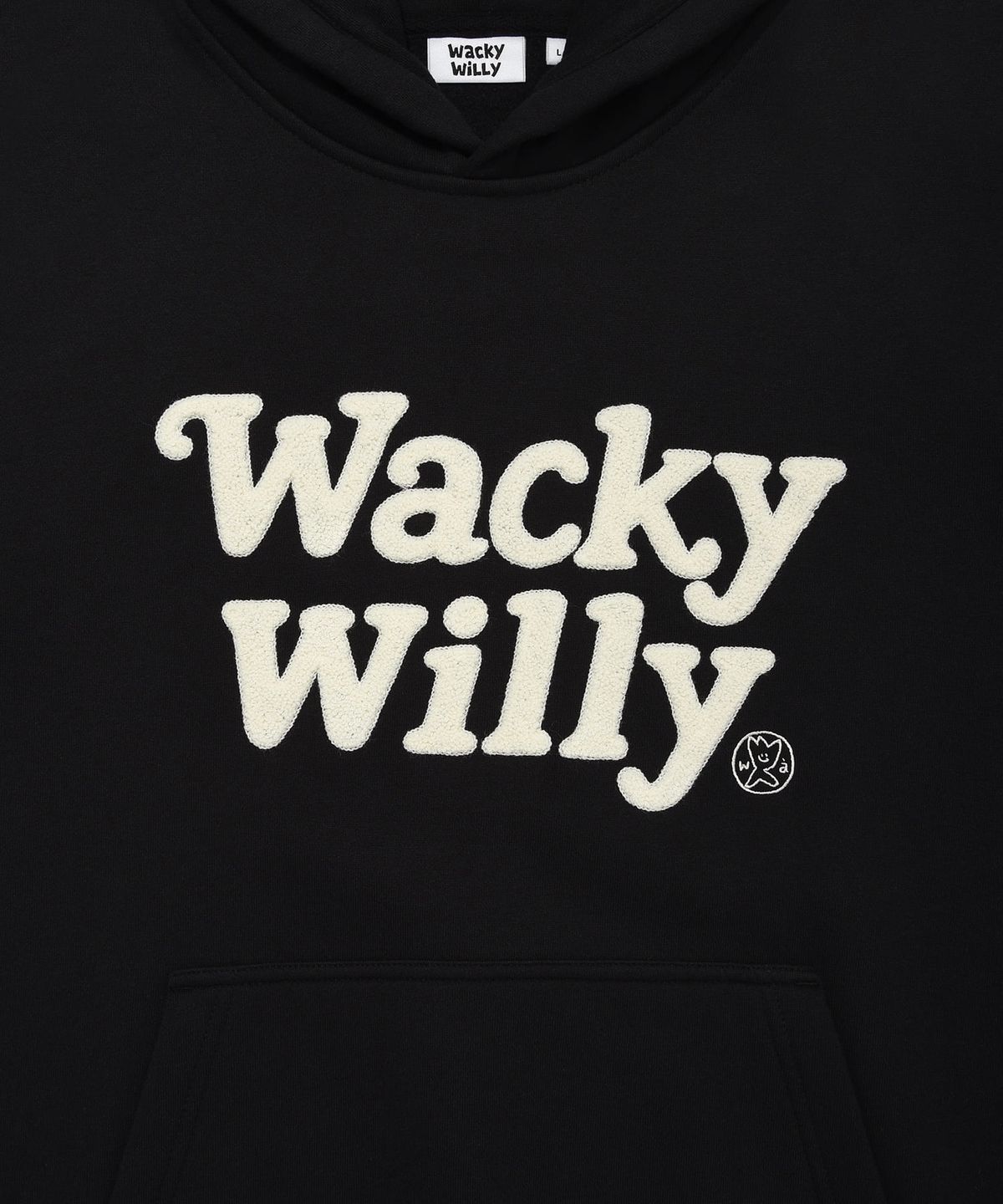 와키윌리(WACKY WILLY) 타이포 부클 기모 후드 블랙