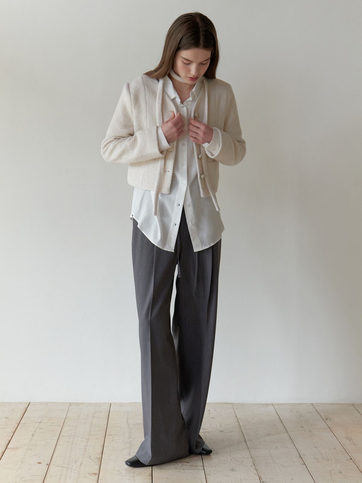 리엘(RE L) Curd tweed jacket (ivory)