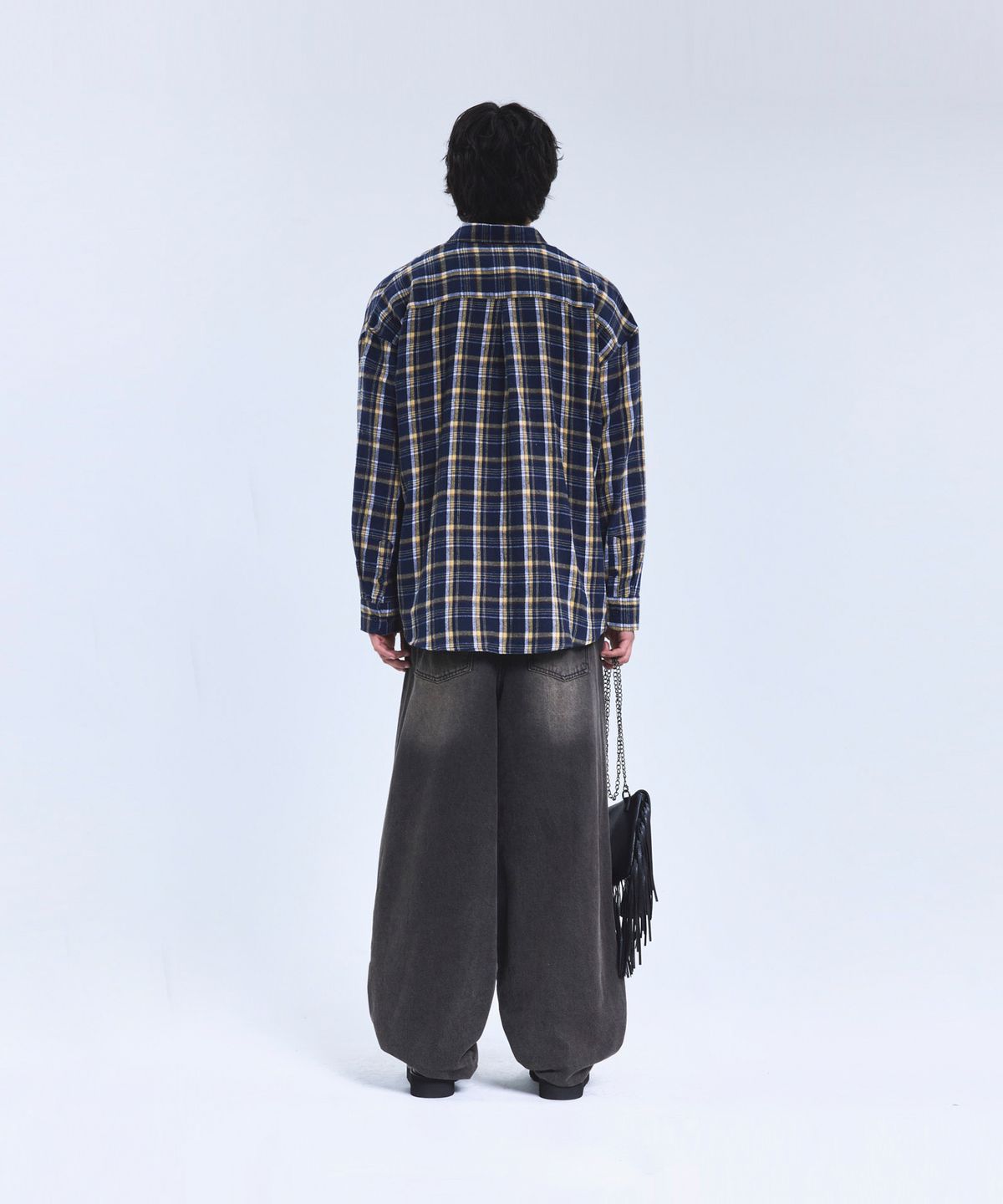스탠다드에러(STANDARDERROR) 87-STAN085 레트로 패턴 오버핏 포켓 긴팔 체크 셔츠 네이비