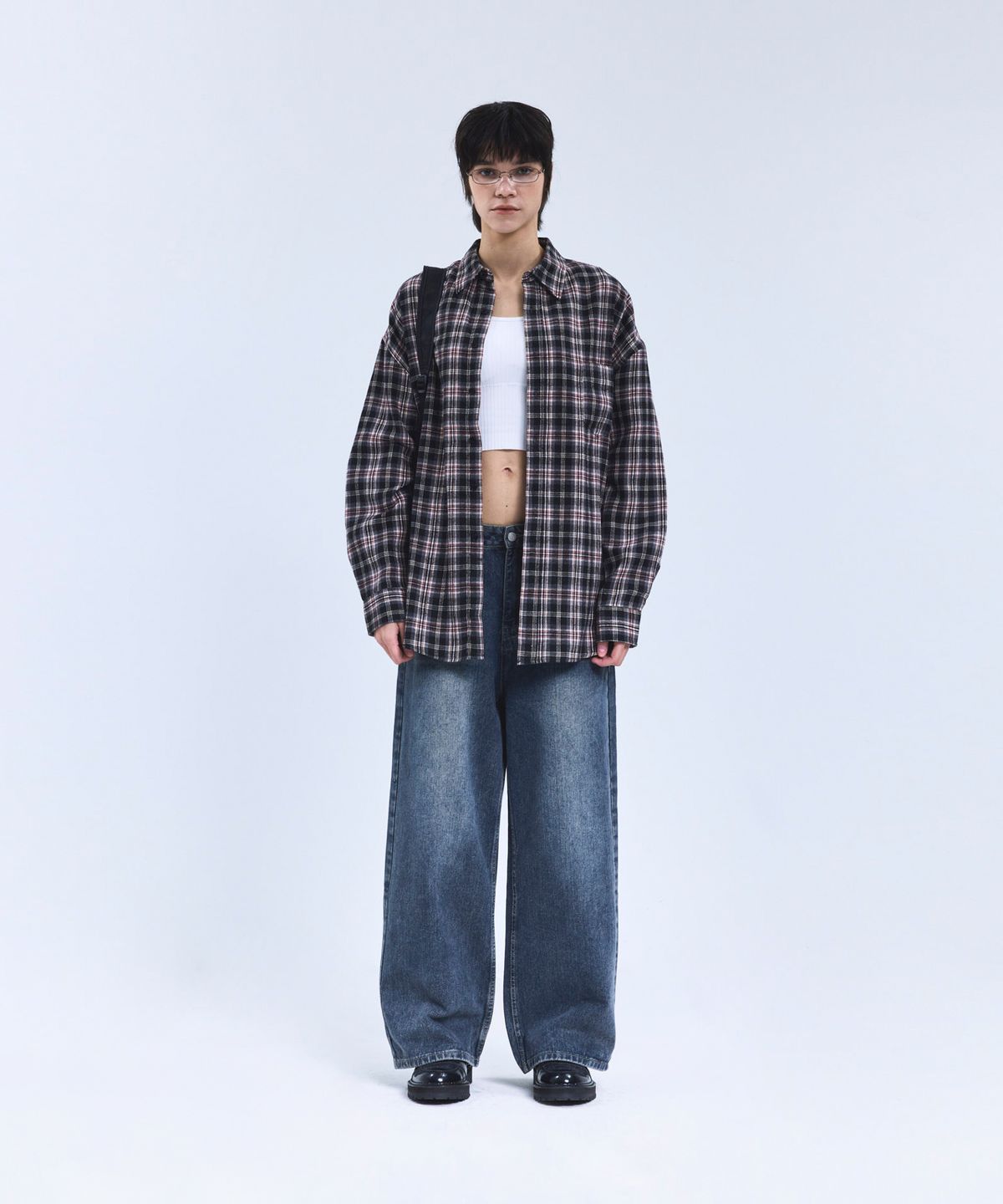 스탠다드에러(STANDARDERROR) 87-STAN089 클래식 빈티지 오버핏 포켓 긴팔 체크 셔츠 블랙
