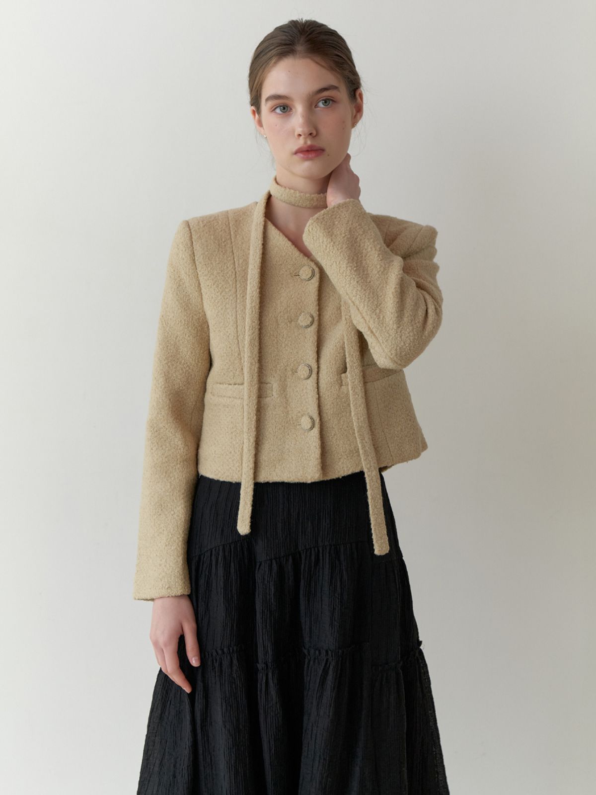 리엘(RE L) Curd tweed jacket (beige)