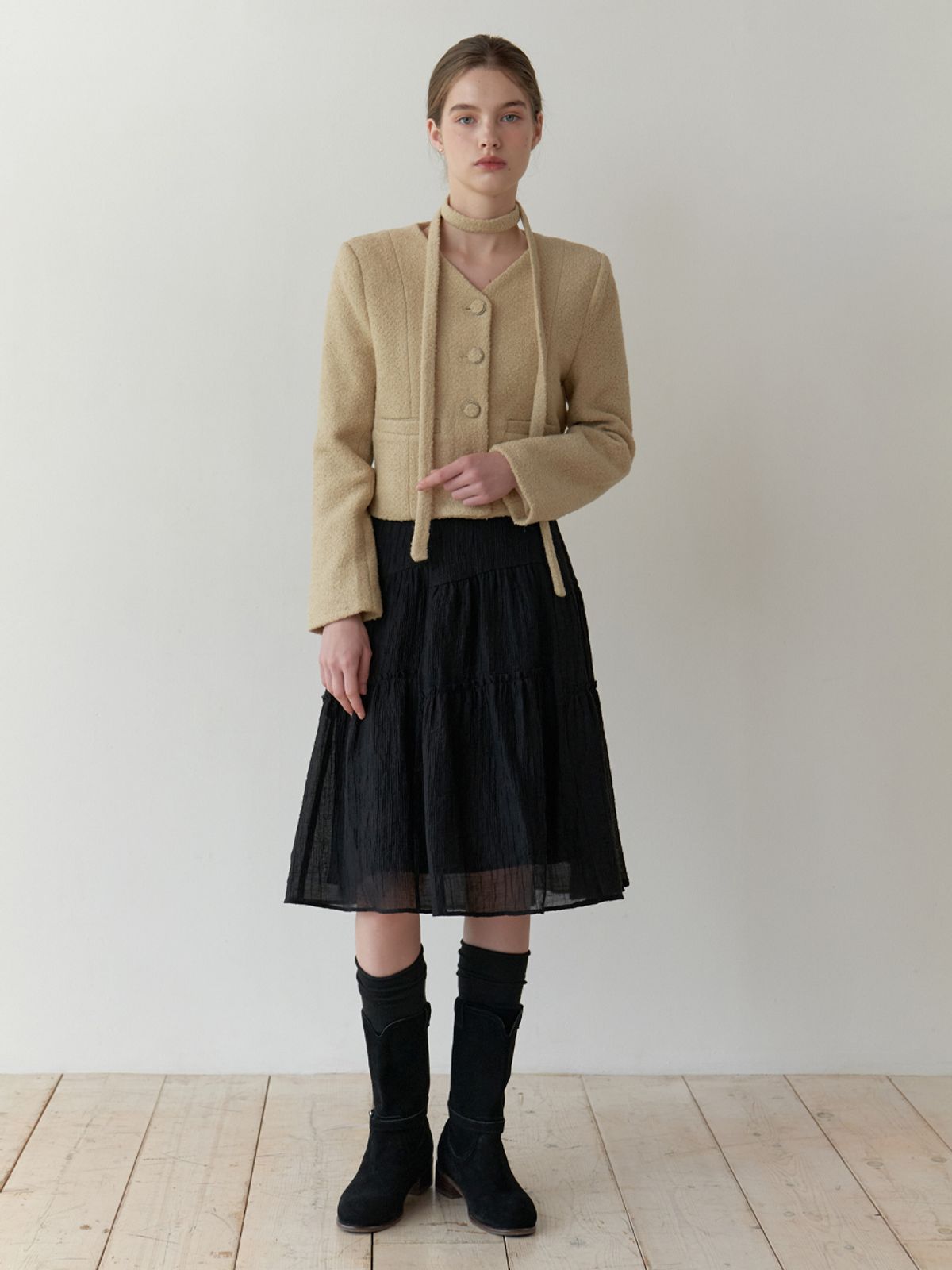 리엘(RE L) Curd tweed jacket (beige)