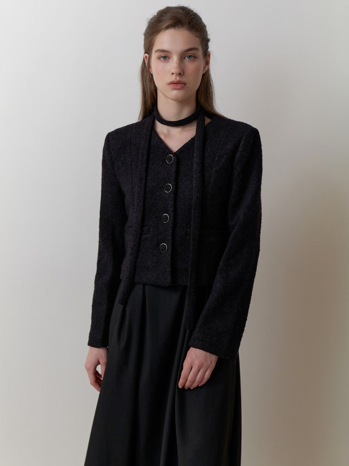 리엘(RE L) Curd tweed jacket (black)