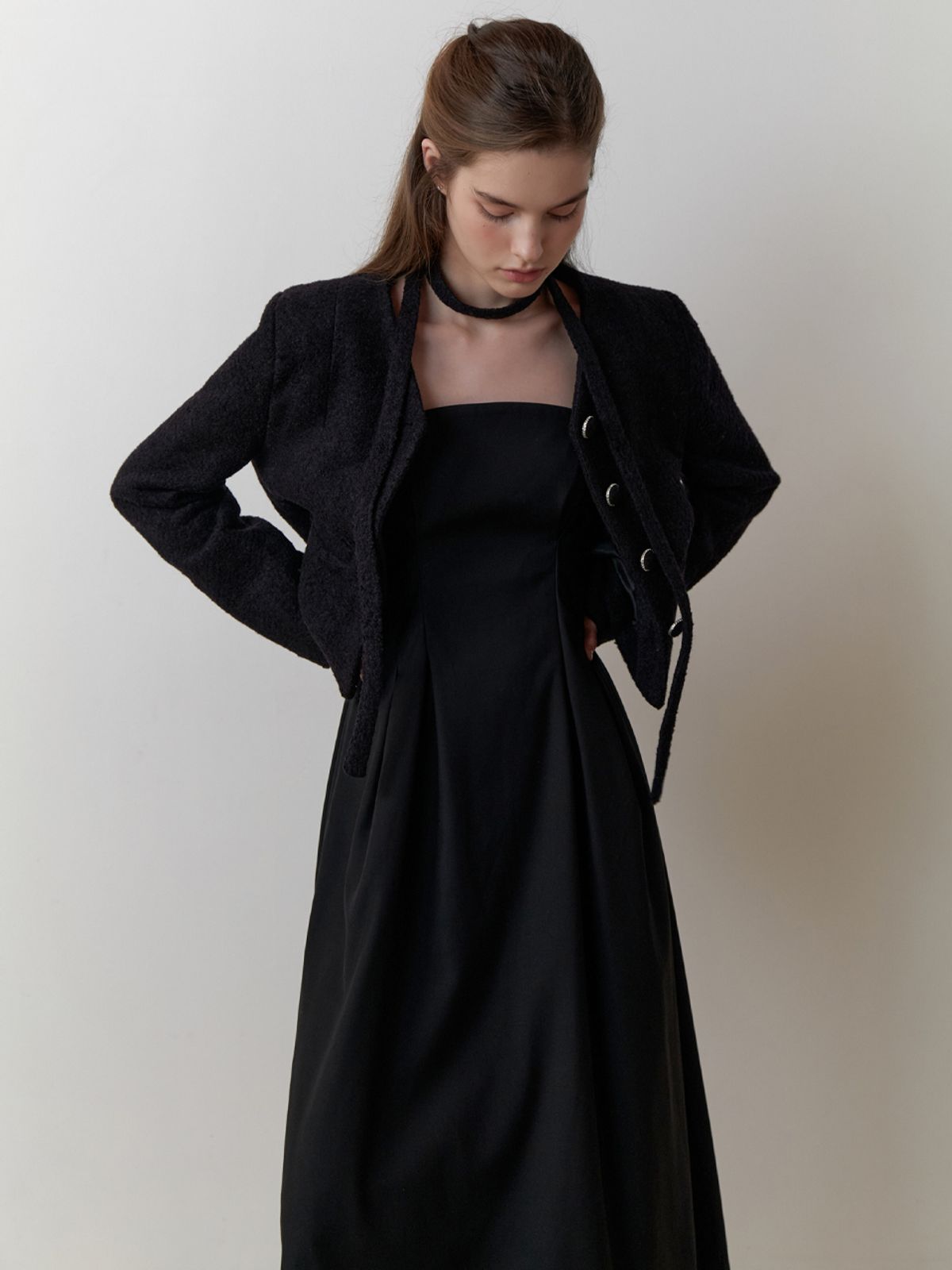 리엘(RE L) Curd tweed jacket (black)
