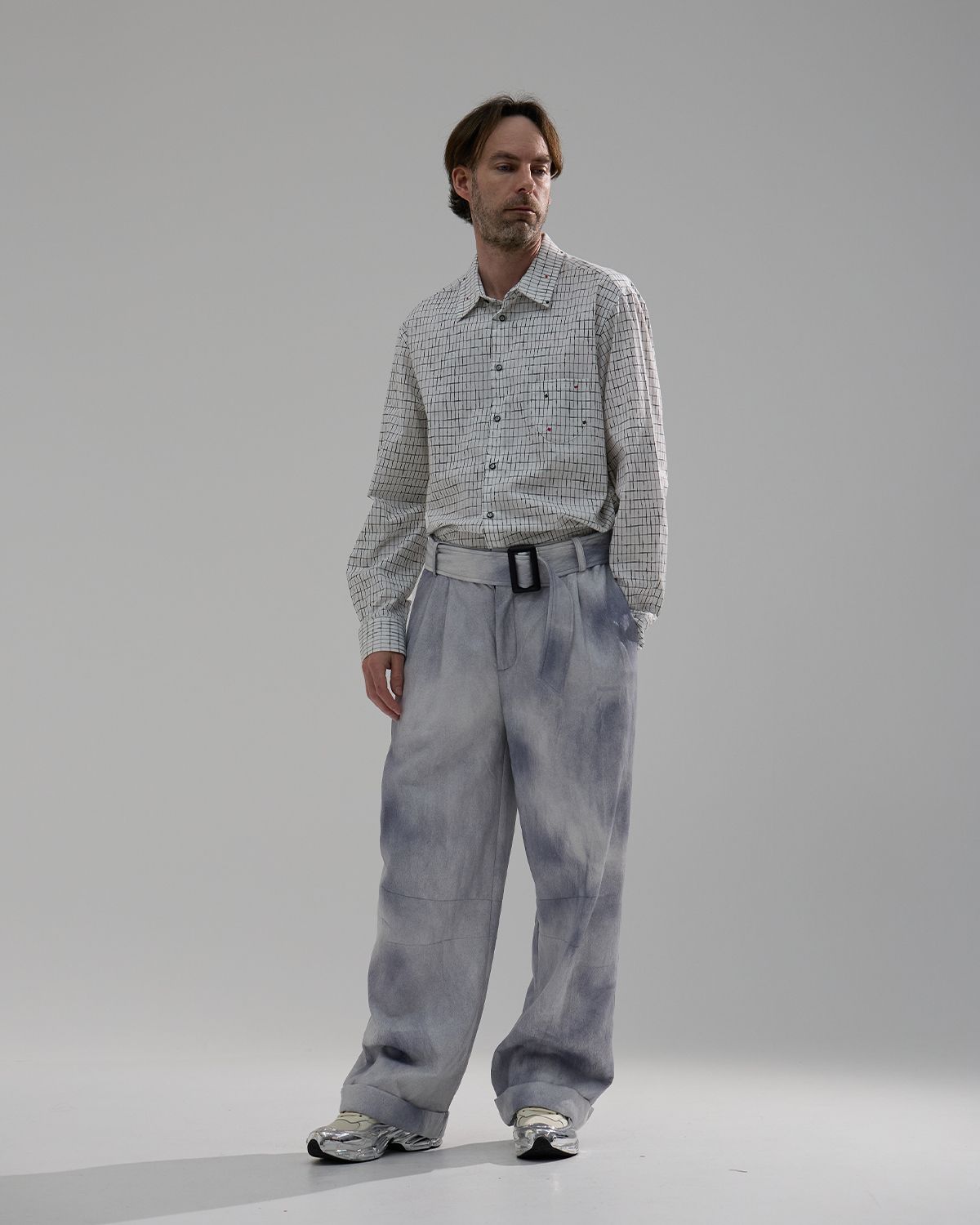 와이쏘씨리얼즈(WHYSOCEREALZ) Faux-Leather New Wide Pants (spray-painted)