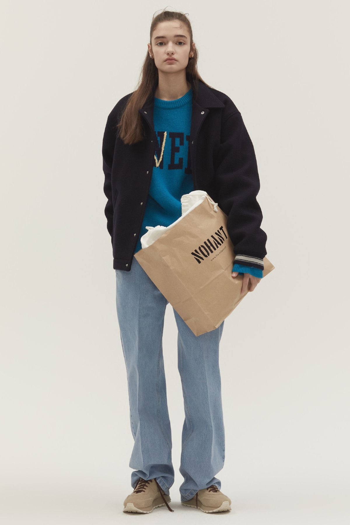 노앙(NOHANT) VARSITY MINIMAL WOOL JUMPER NAVY