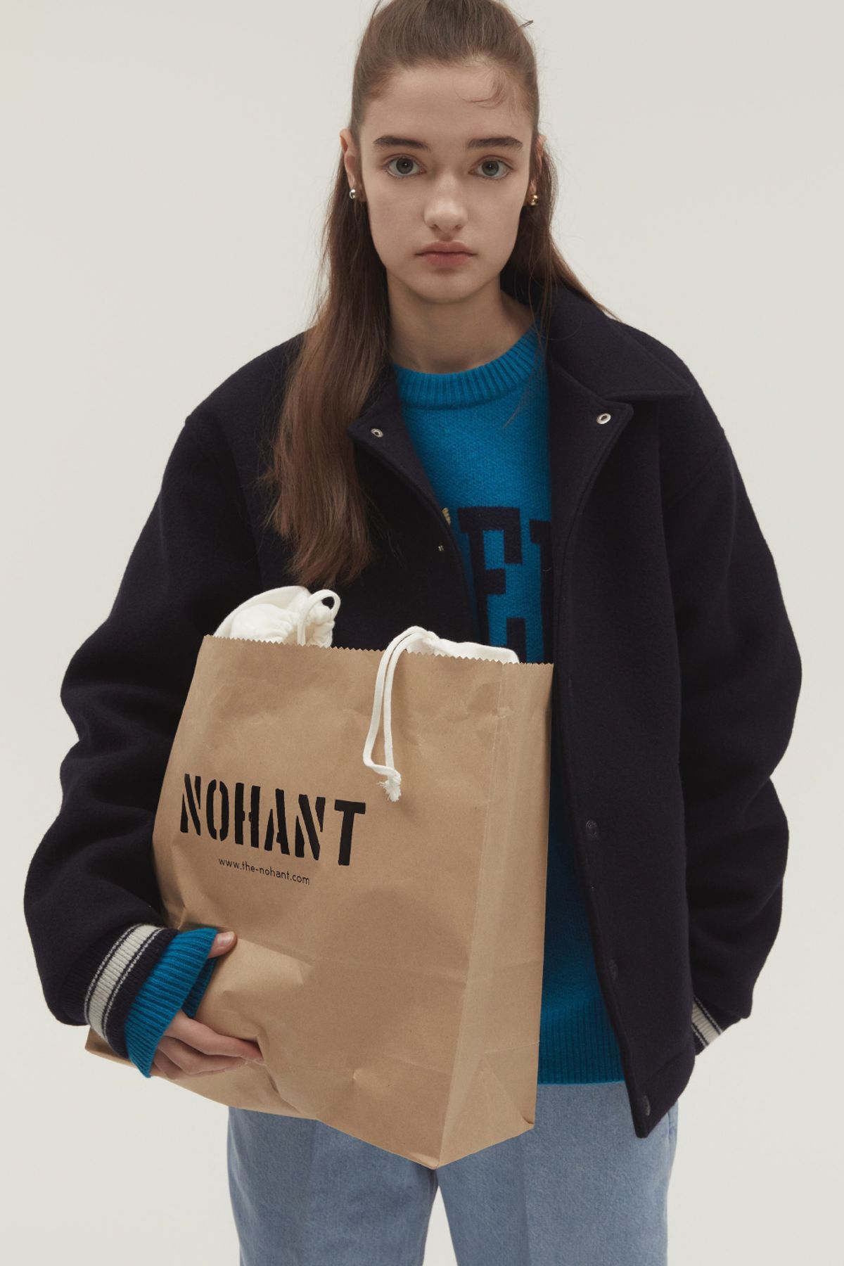 노앙(NOHANT) VARSITY MINIMAL WOOL JUMPER NAVY