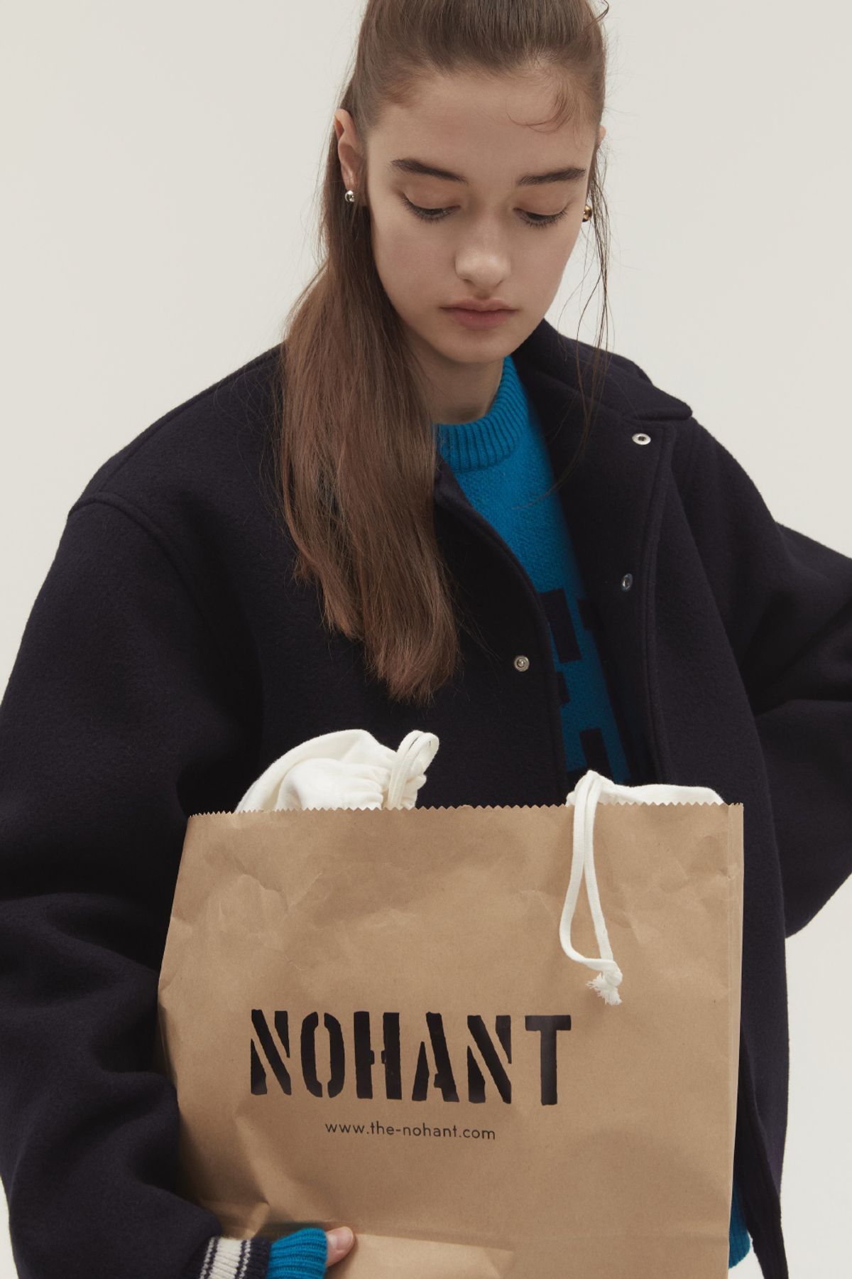 노앙(NOHANT) VARSITY MINIMAL WOOL JUMPER NAVY